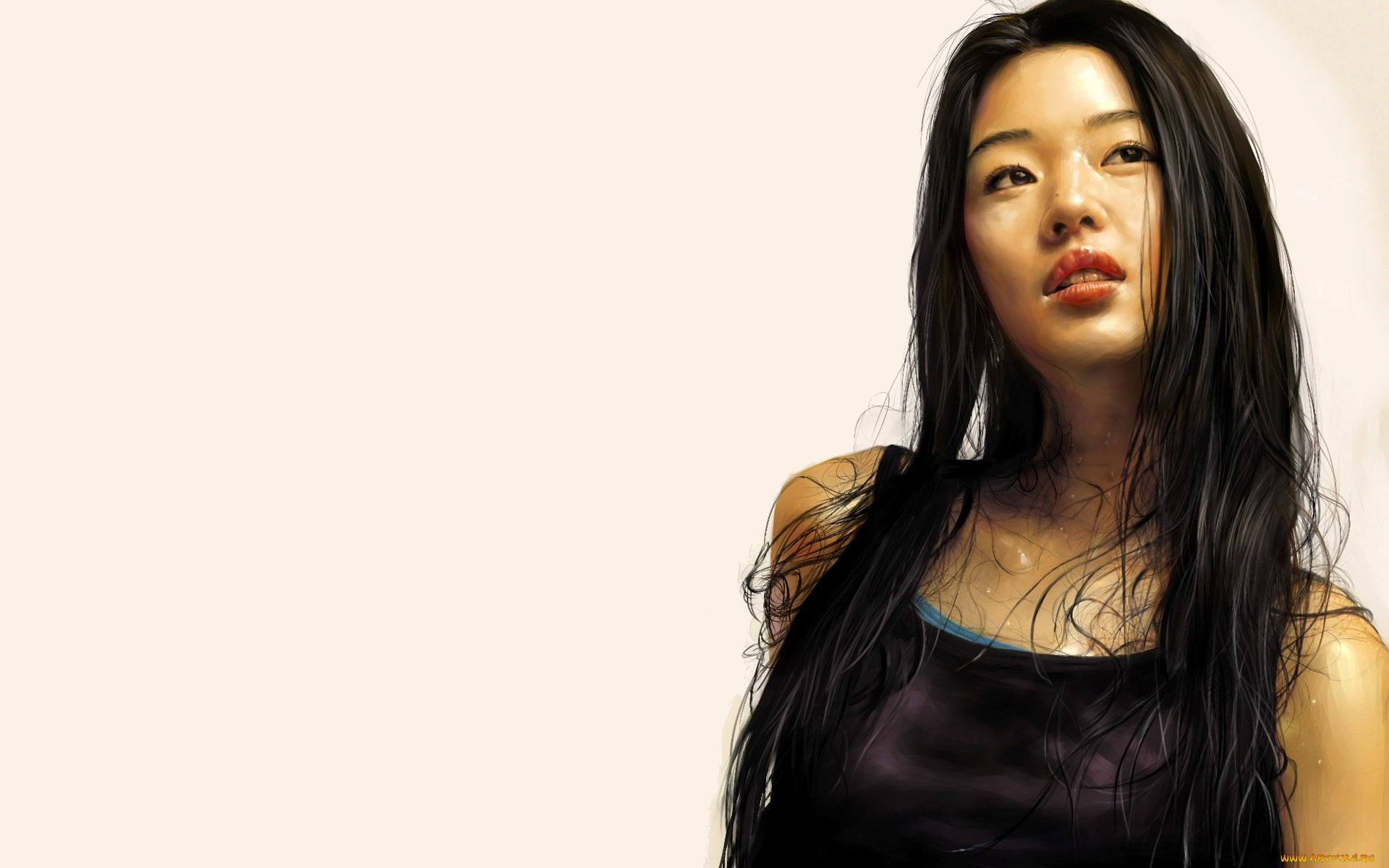 рисованное, люди, азиатка, майка, топ, девушка