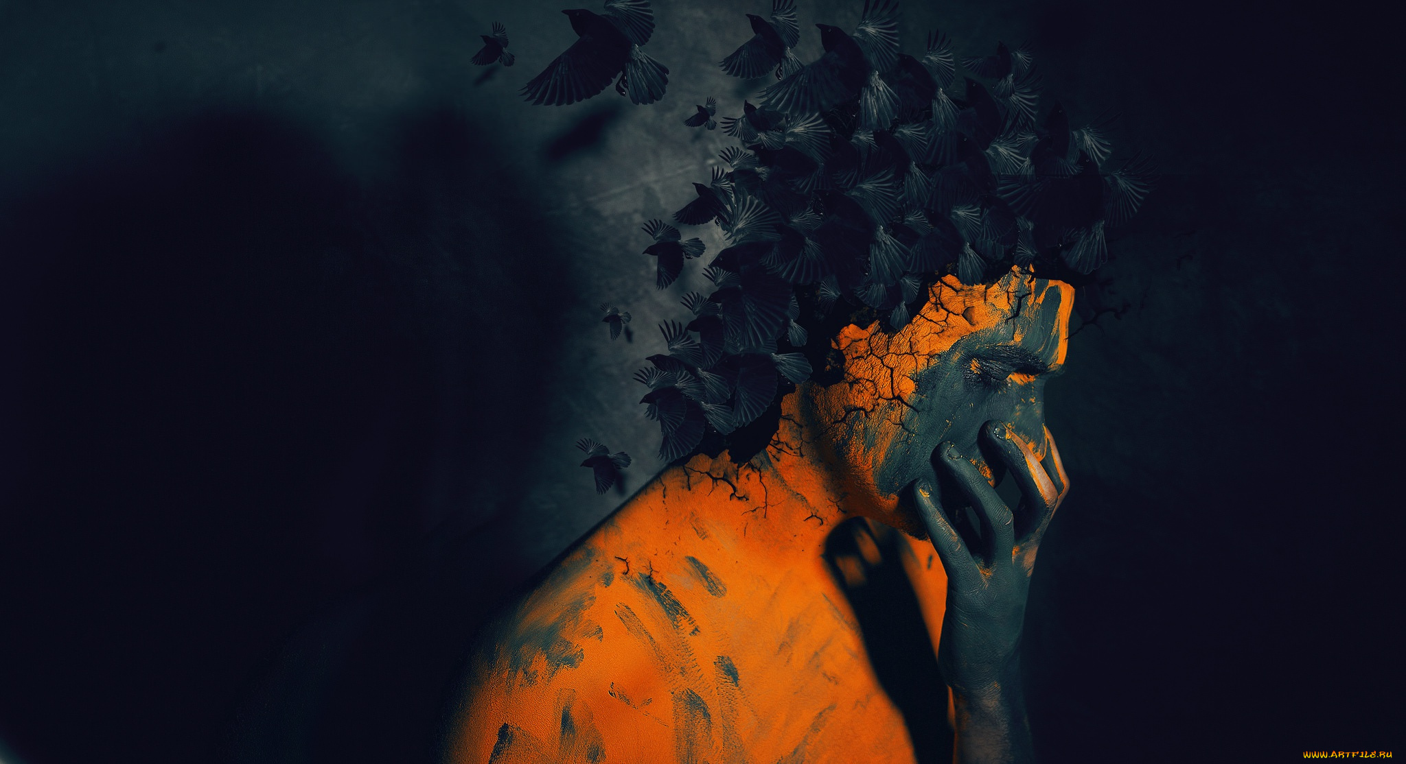 разное, компьютерный, дизайн, человек, птицы, фон, краска