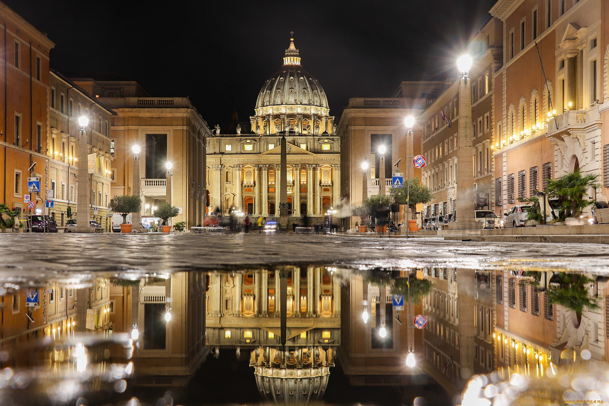 st, , peter`s, basilica, , vatican, города, рим, , ватикан, , италия, площадь, огни, ночь