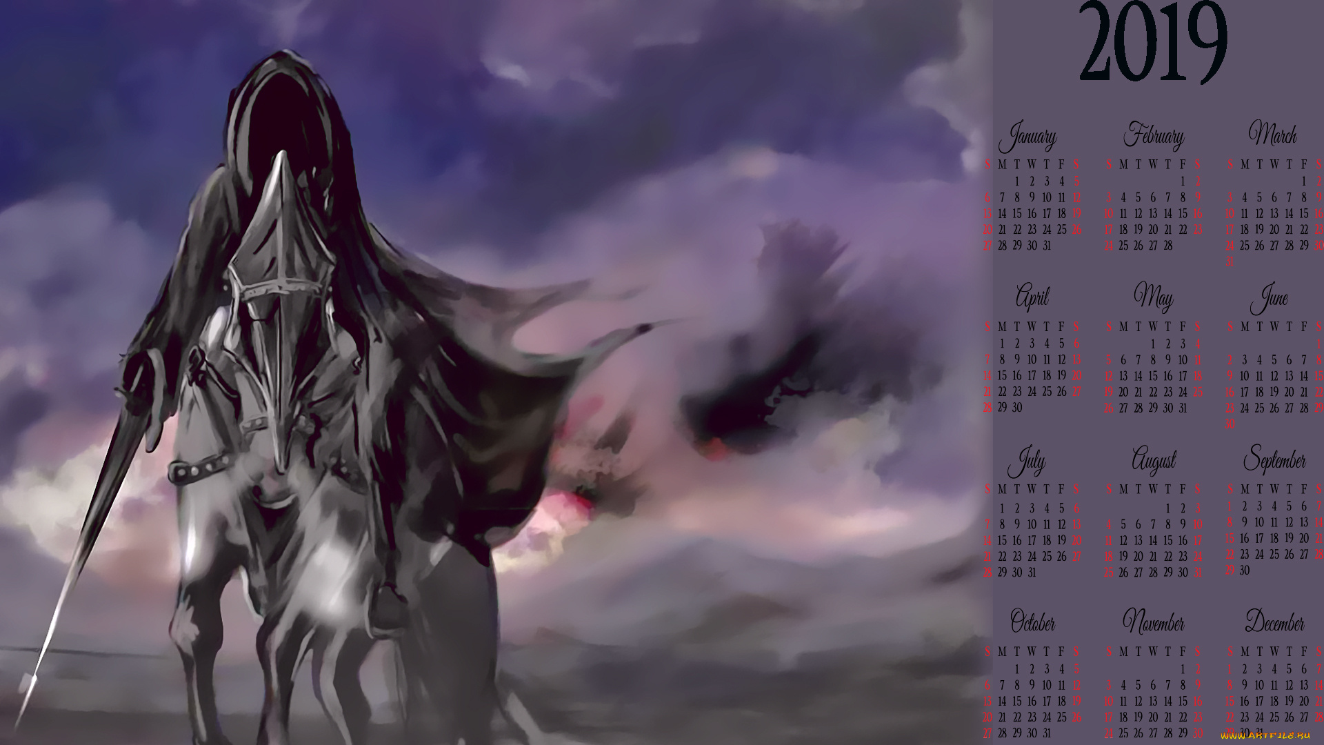 календари, фэнтези, плащ, нежить, оружие, капюшон, лошадь, конь