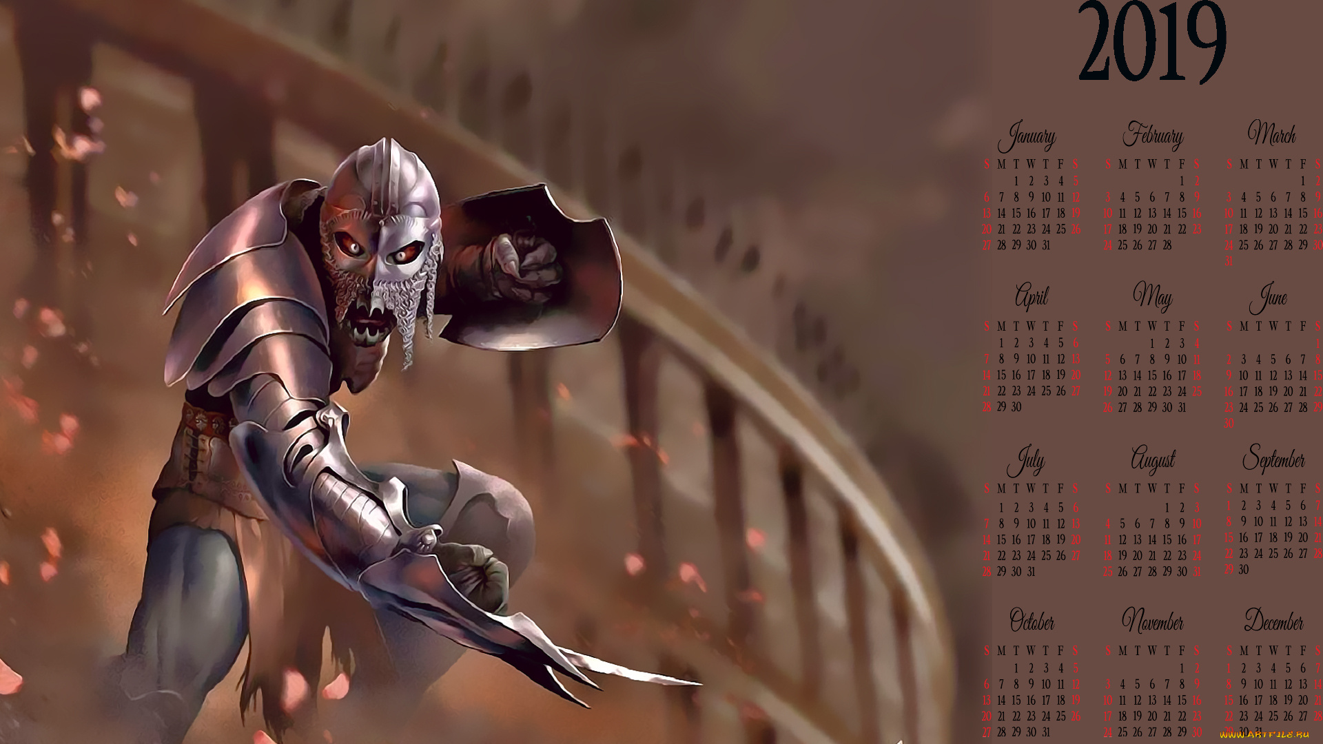 календари, фэнтези, существо, шлем, доспехи