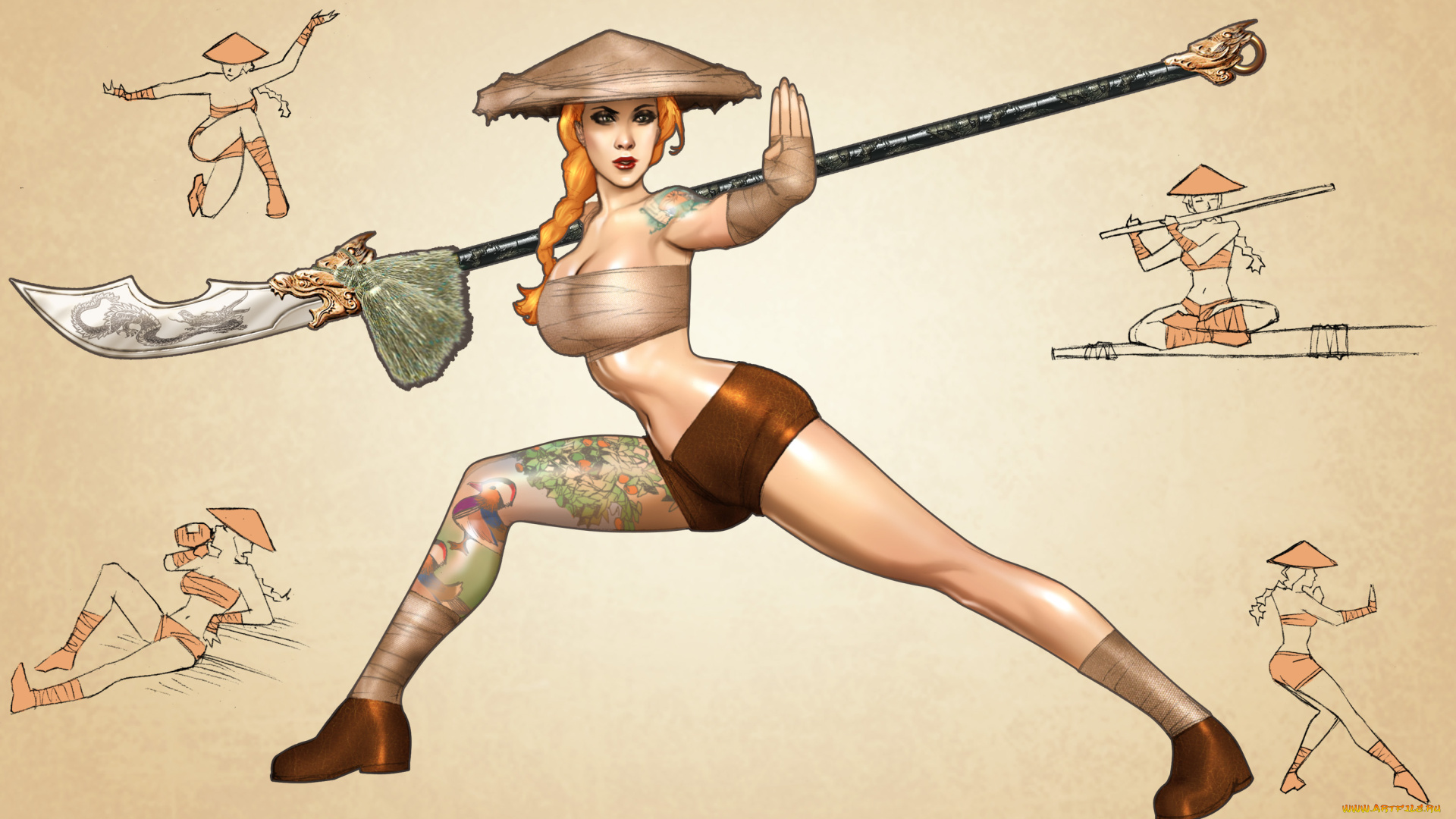 рисованное, комиксы, девушка, тату, взгляд, фон