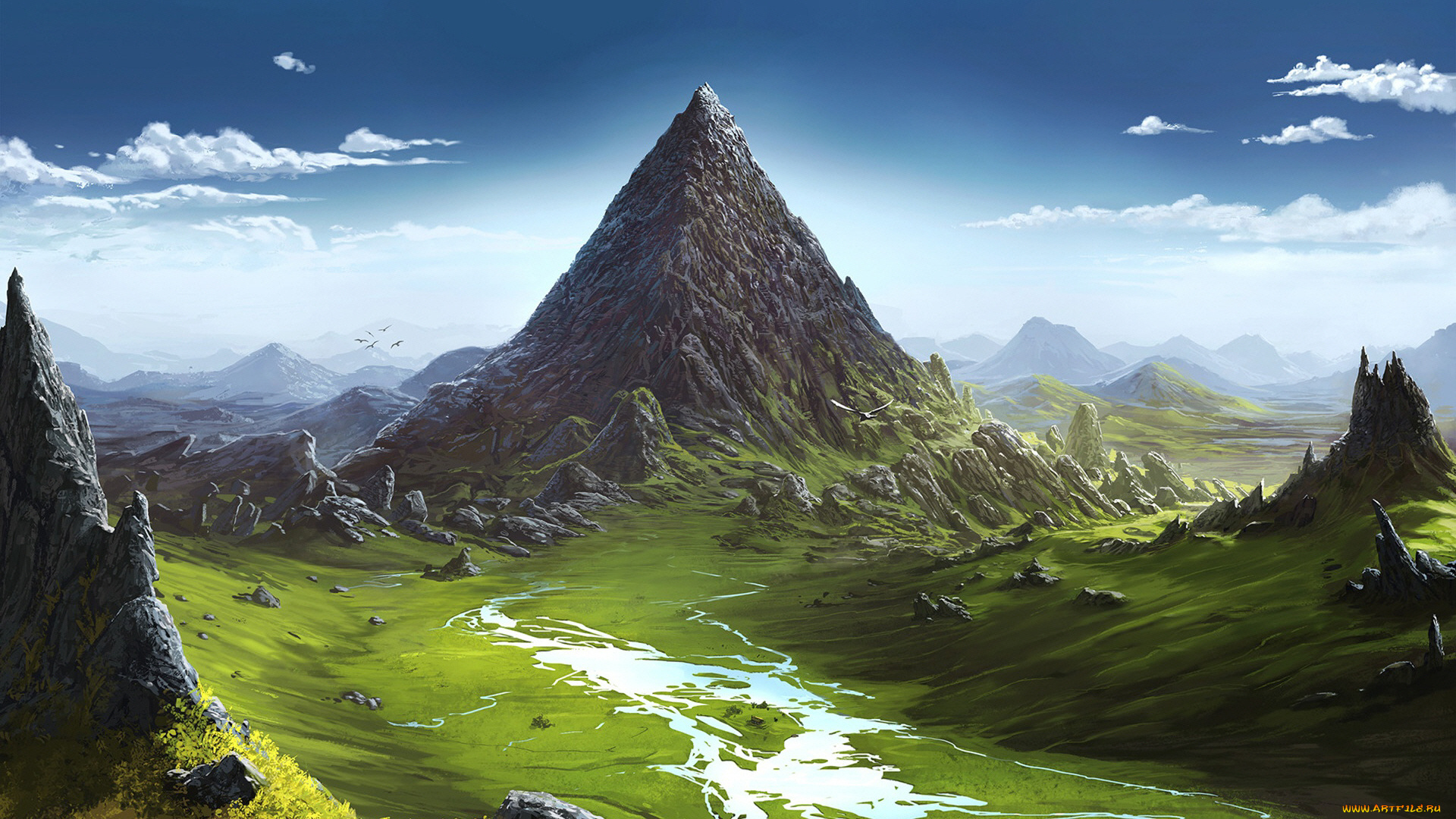 рисованное, природа, горы