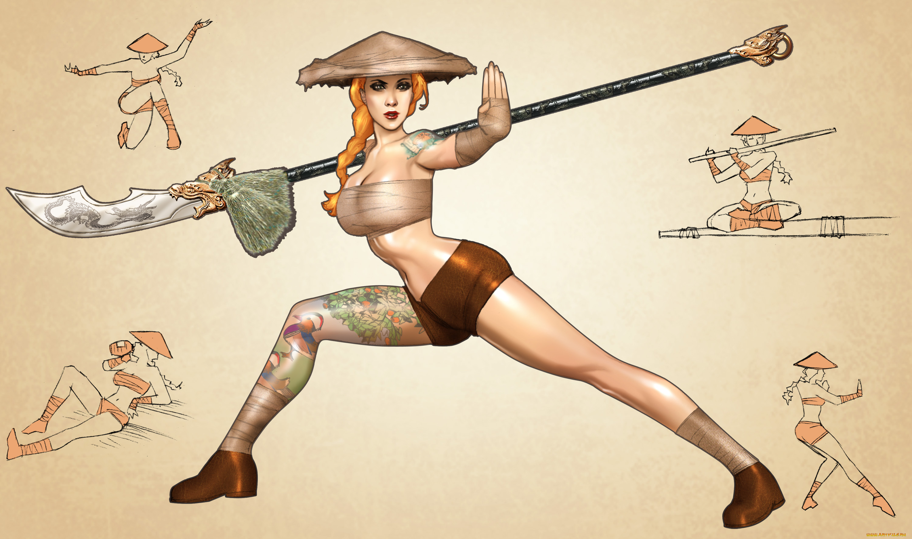 рисованное, комиксы, девушка, тату, взгляд, фон