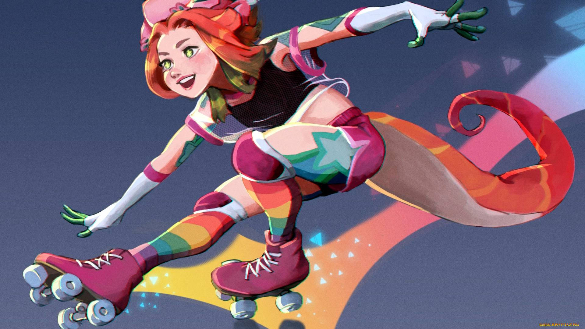 видео, игры, league, of, legends, девочка, хвост, костюм, ролики