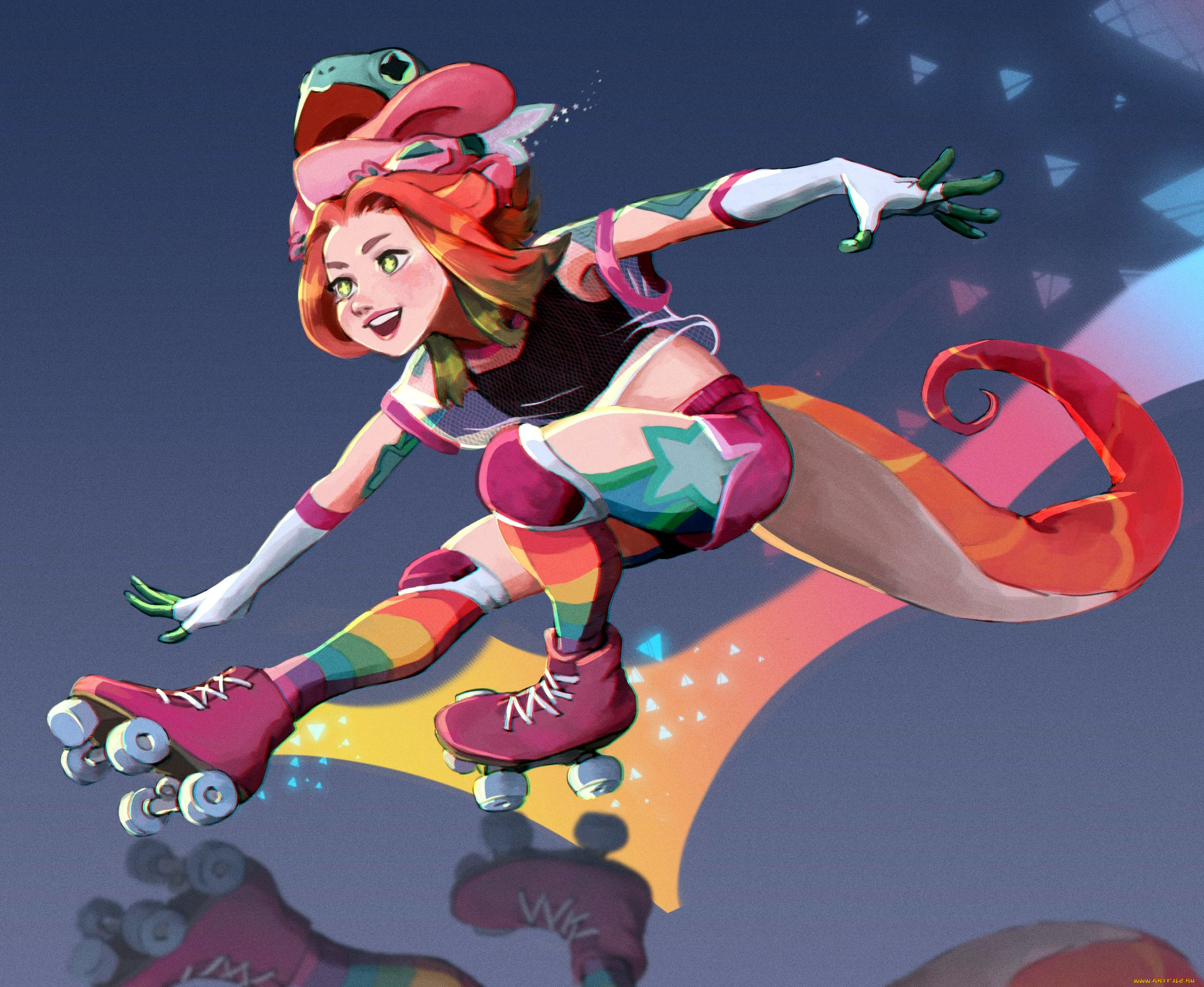 видео, игры, league, of, legends, девочка, хвост, костюм, ролики