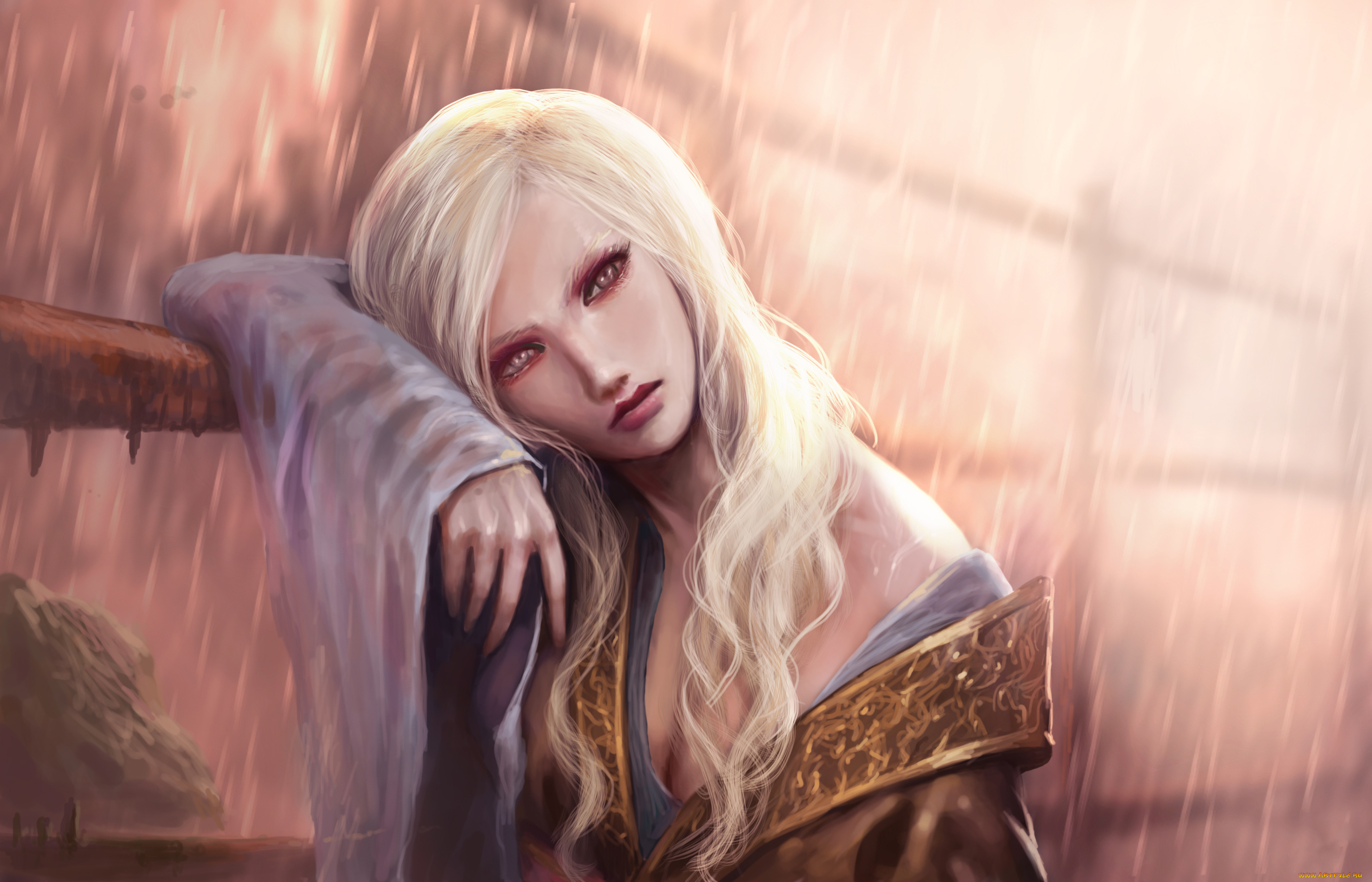 фэнтези, девушки, девушка, фон, взгляд, дождь