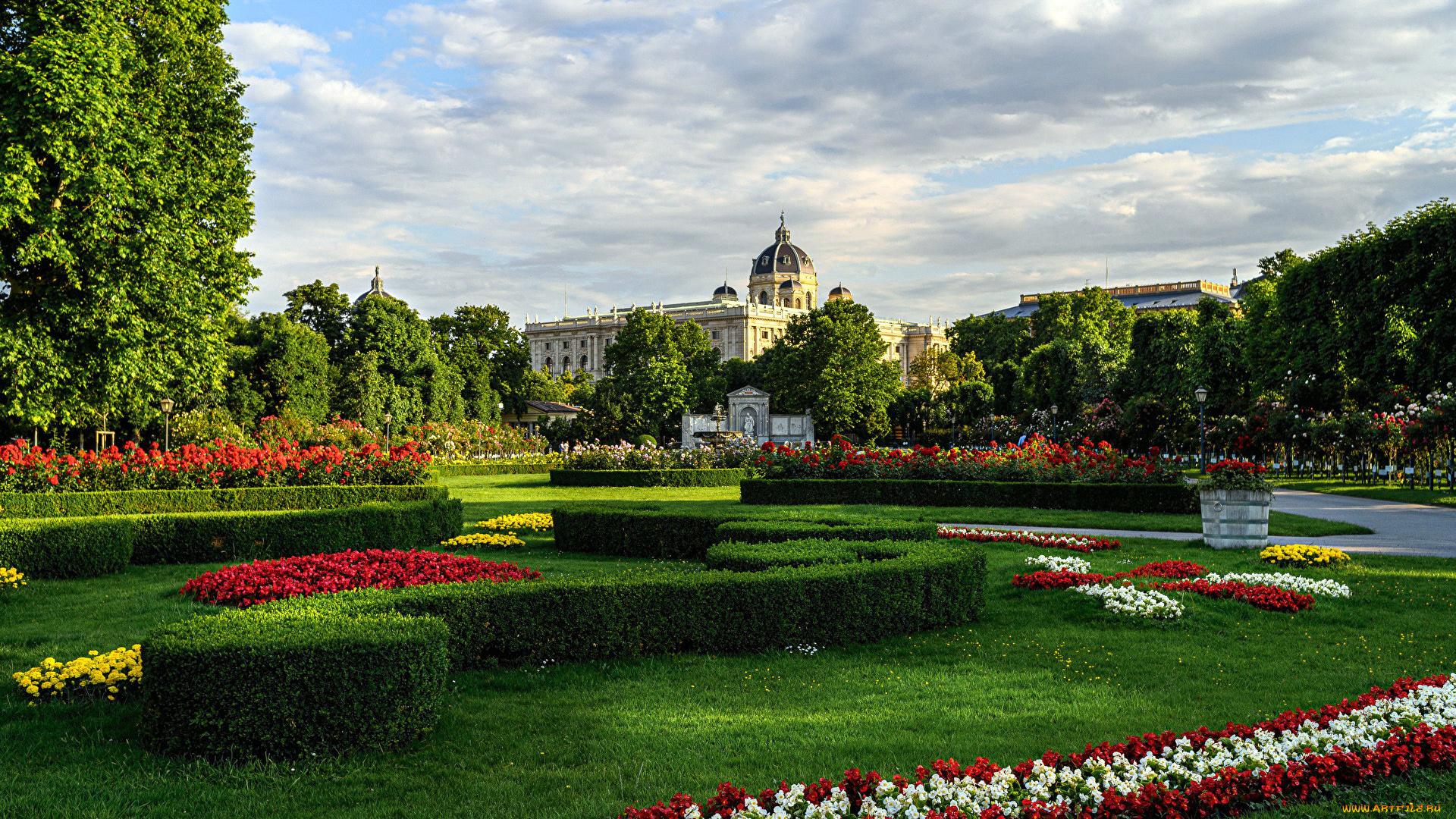 города, вена, , австрия, парк, клумбы