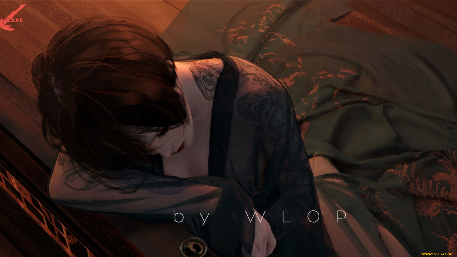 фэнтези, _ghost, blade, , , призрачный, клинок, девушка, тату, халат