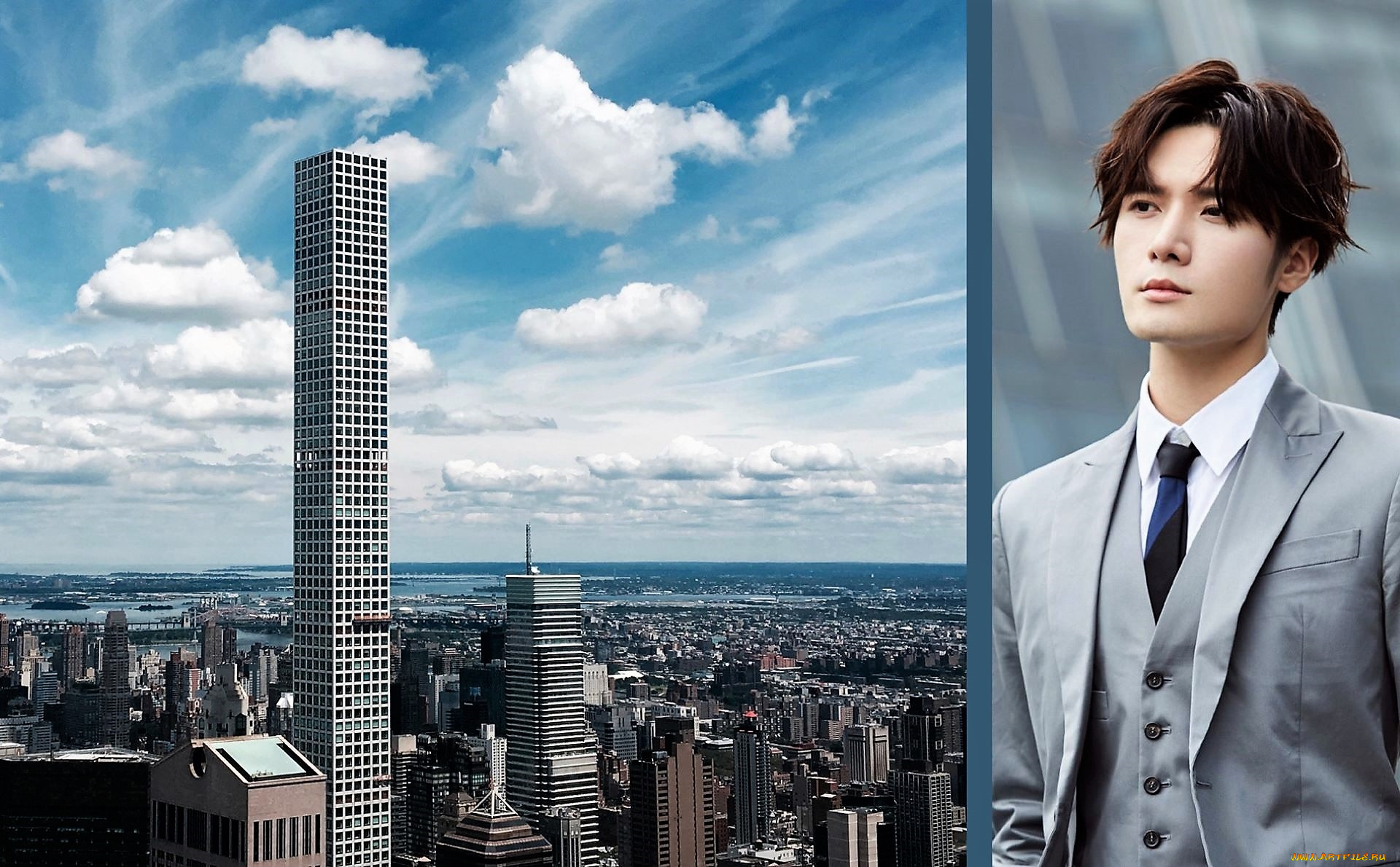 мужчины, liu, haikuan, актер, костюм, город, панорама