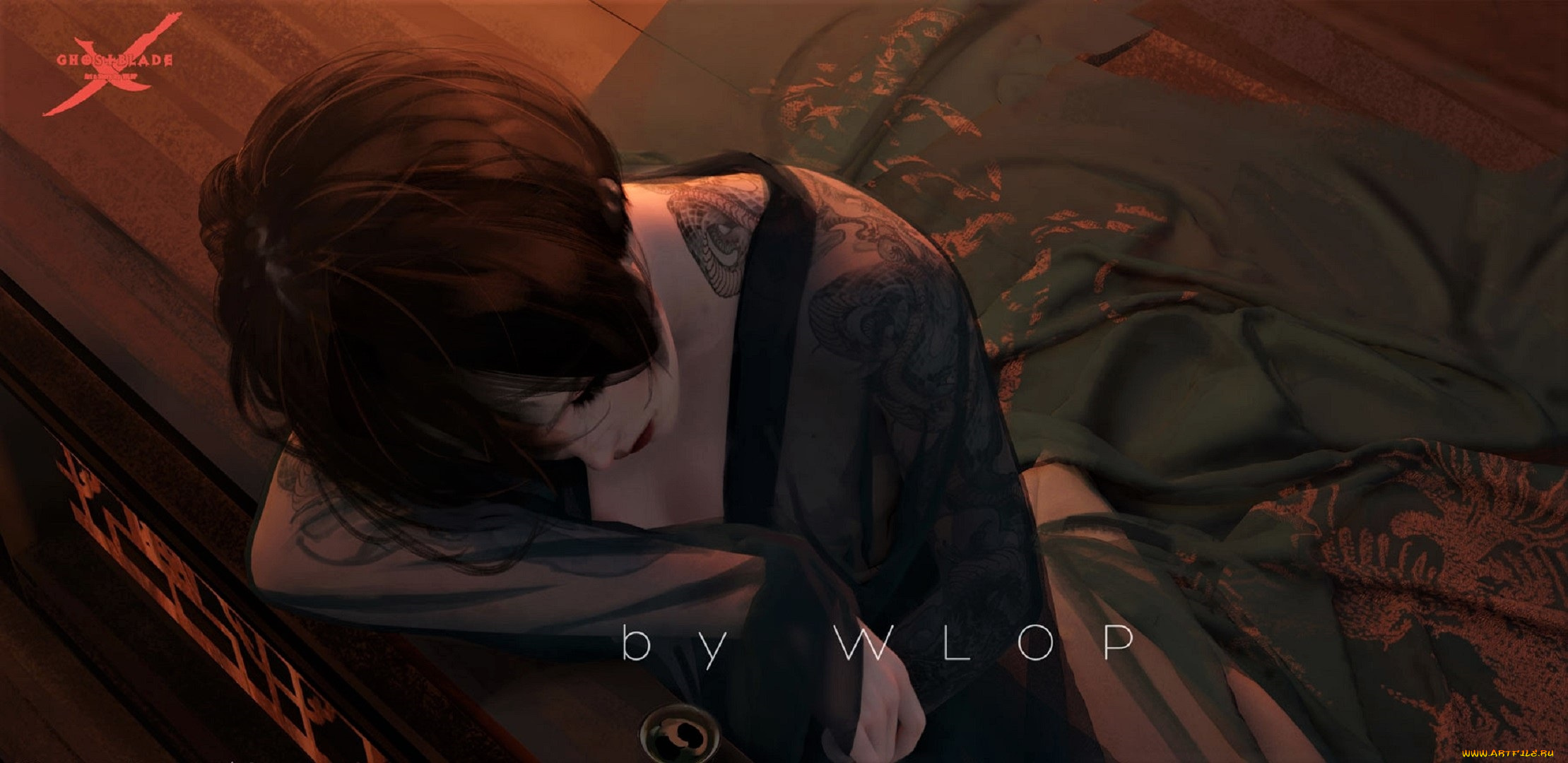 фэнтези, _ghost, blade, , , призрачный, клинок, девушка, тату, халат