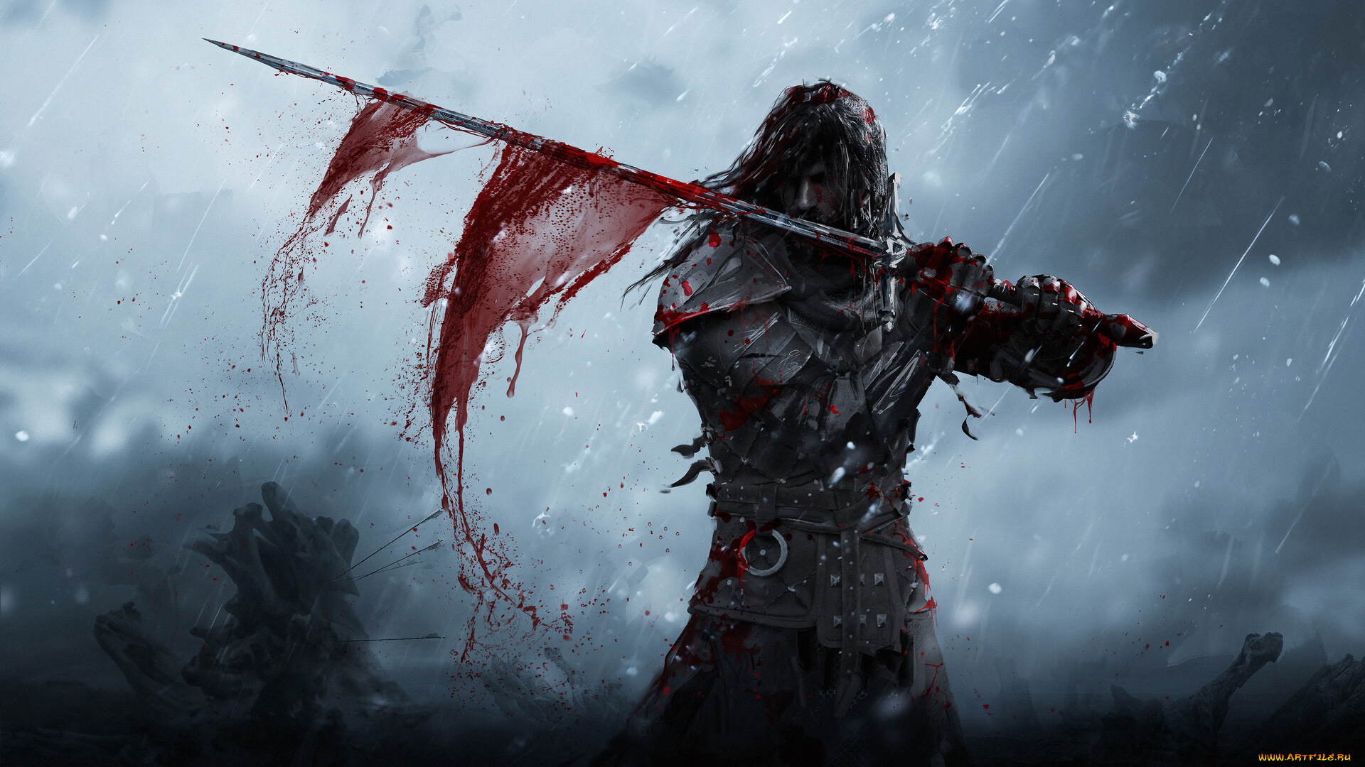 фэнтези, люди, воин, с, мечом