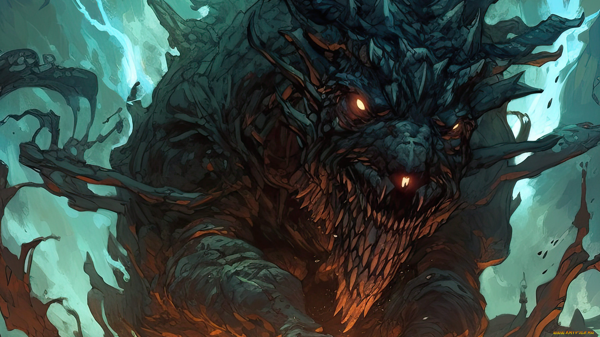 фэнтези, существа, ужасное, существо, с, клыками