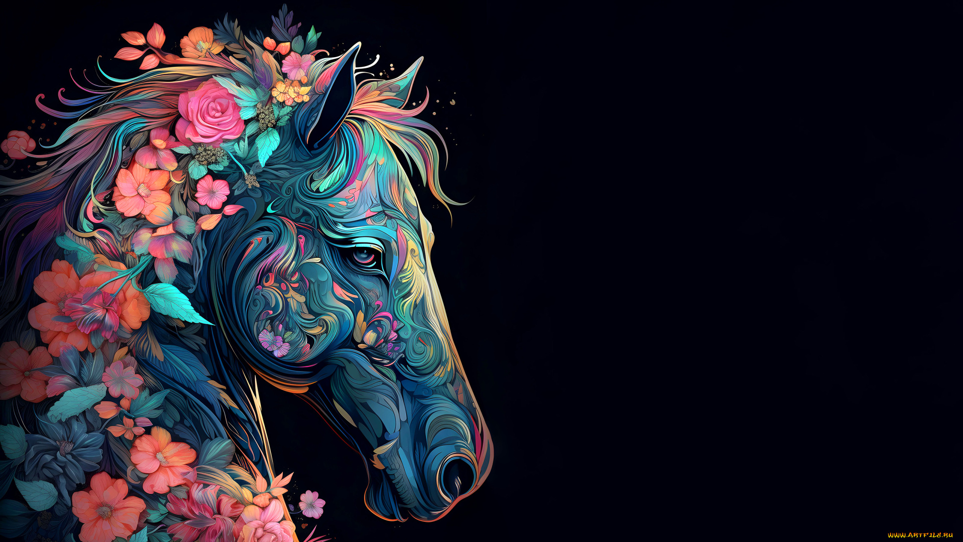 рисованное, животные, , лошади, нейросети, лошадь