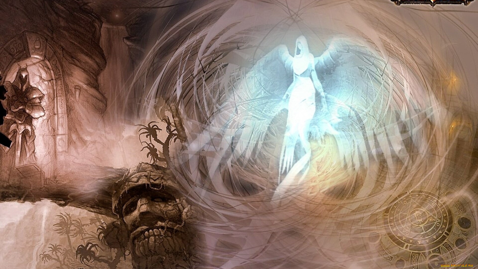 видео, игры, world, of, warcraft, ангел, голова, статуи