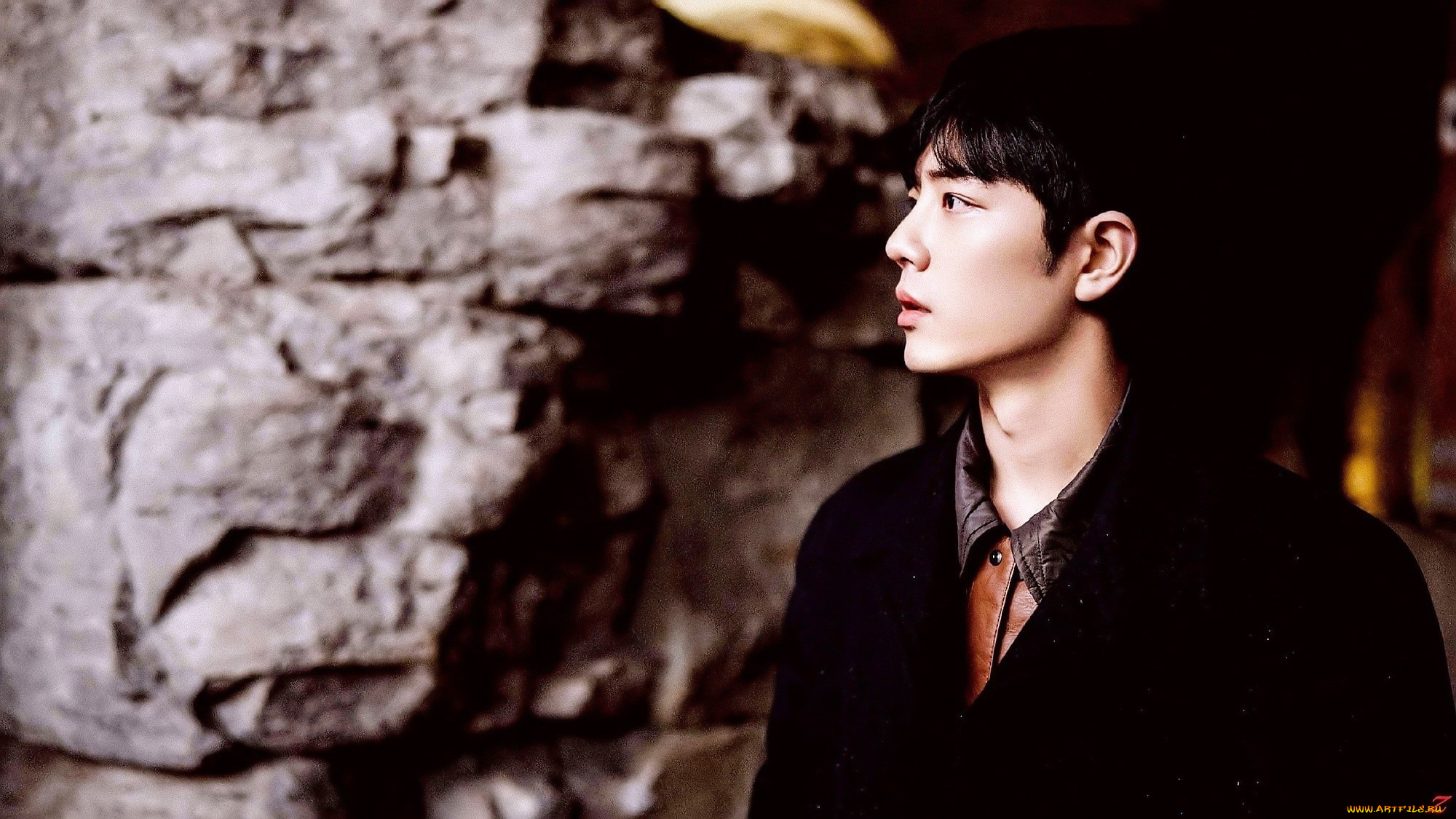 мужчины, xiao, zhan, актер, куртка, стена