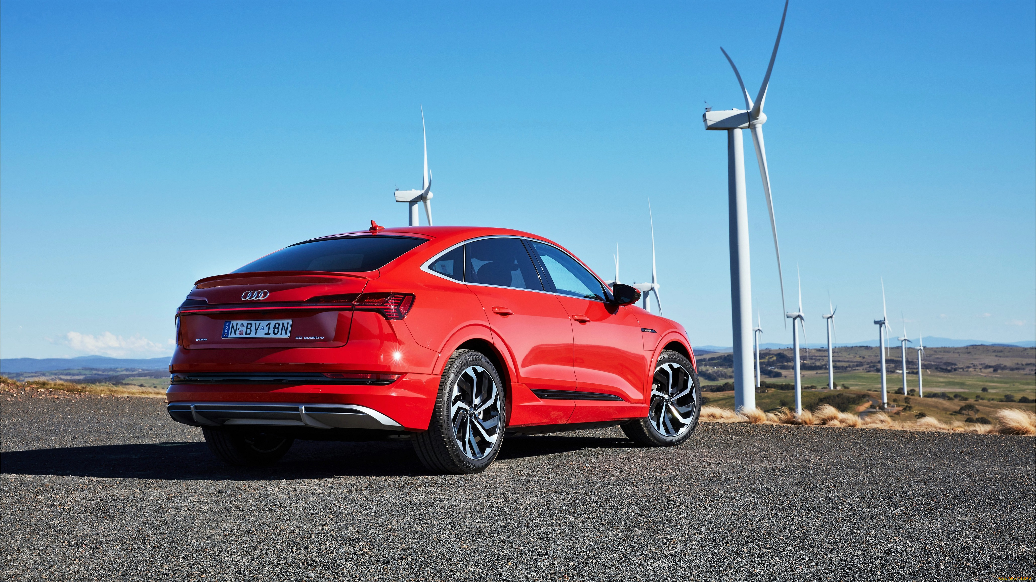 audi, e-tron, 50, quattro, sportback, s, line, автомобили, audi, красный, ветрогенераторы