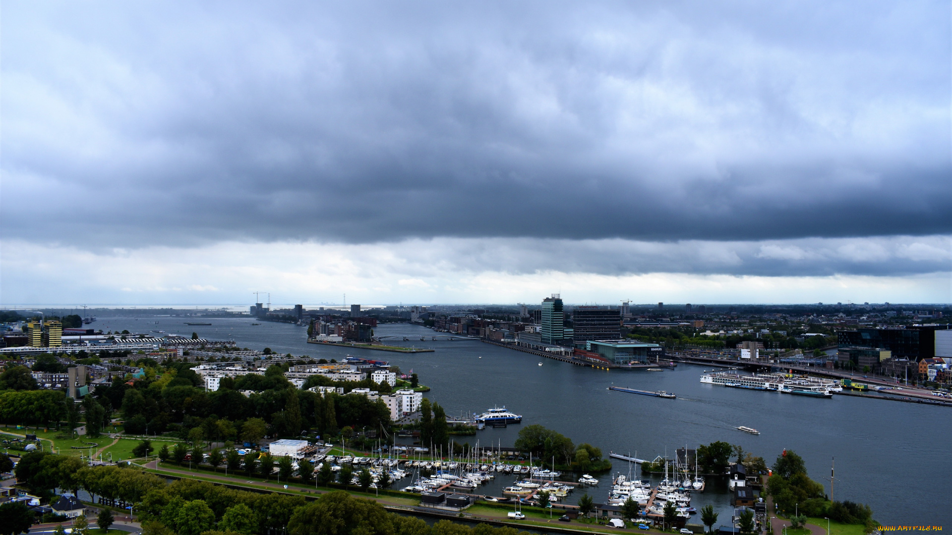 города, амстердам, , нидерланды, панорама