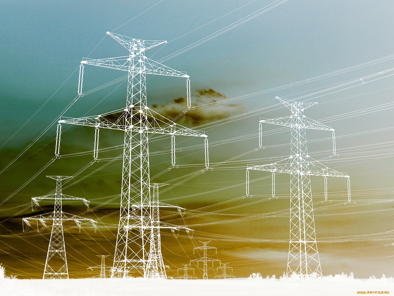 векторная, графика, небо, электроопоры