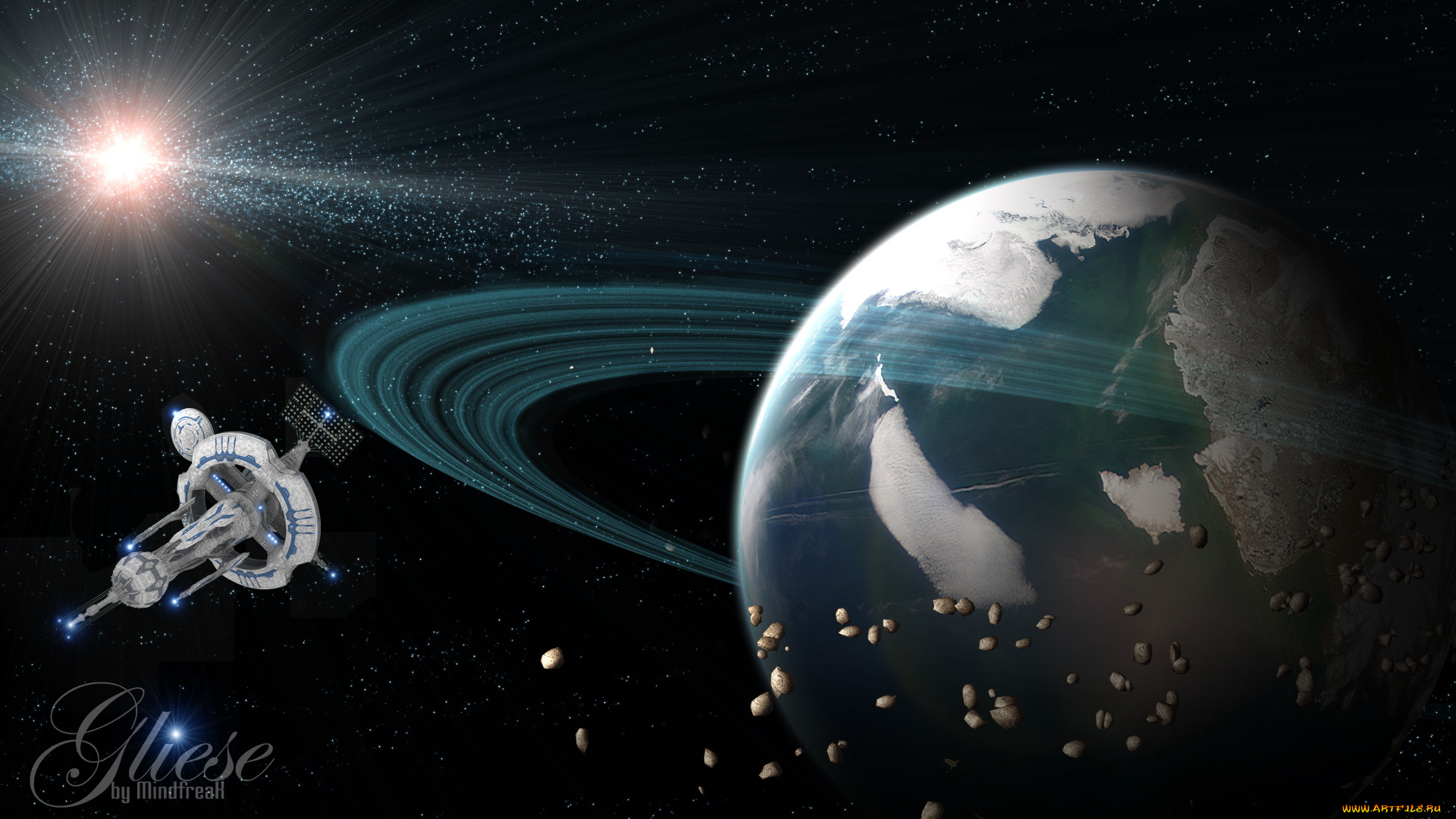 космос, арт, метеориты, планеты