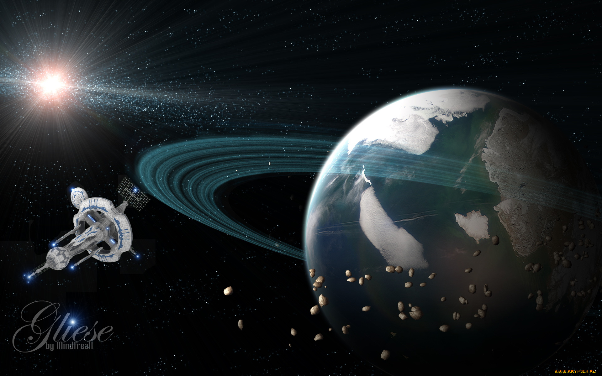 космос, арт, метеориты, планеты