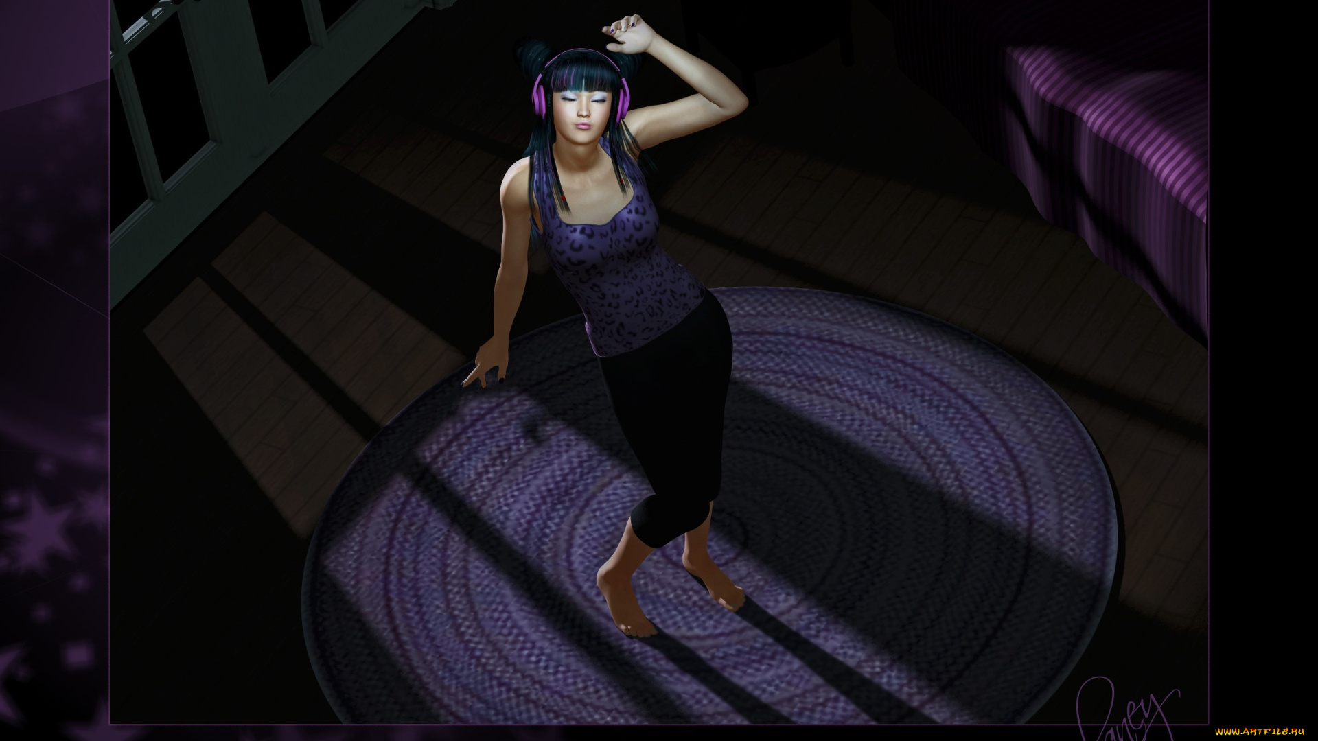 3д, графика, people, люди, девушка, наушники, танец