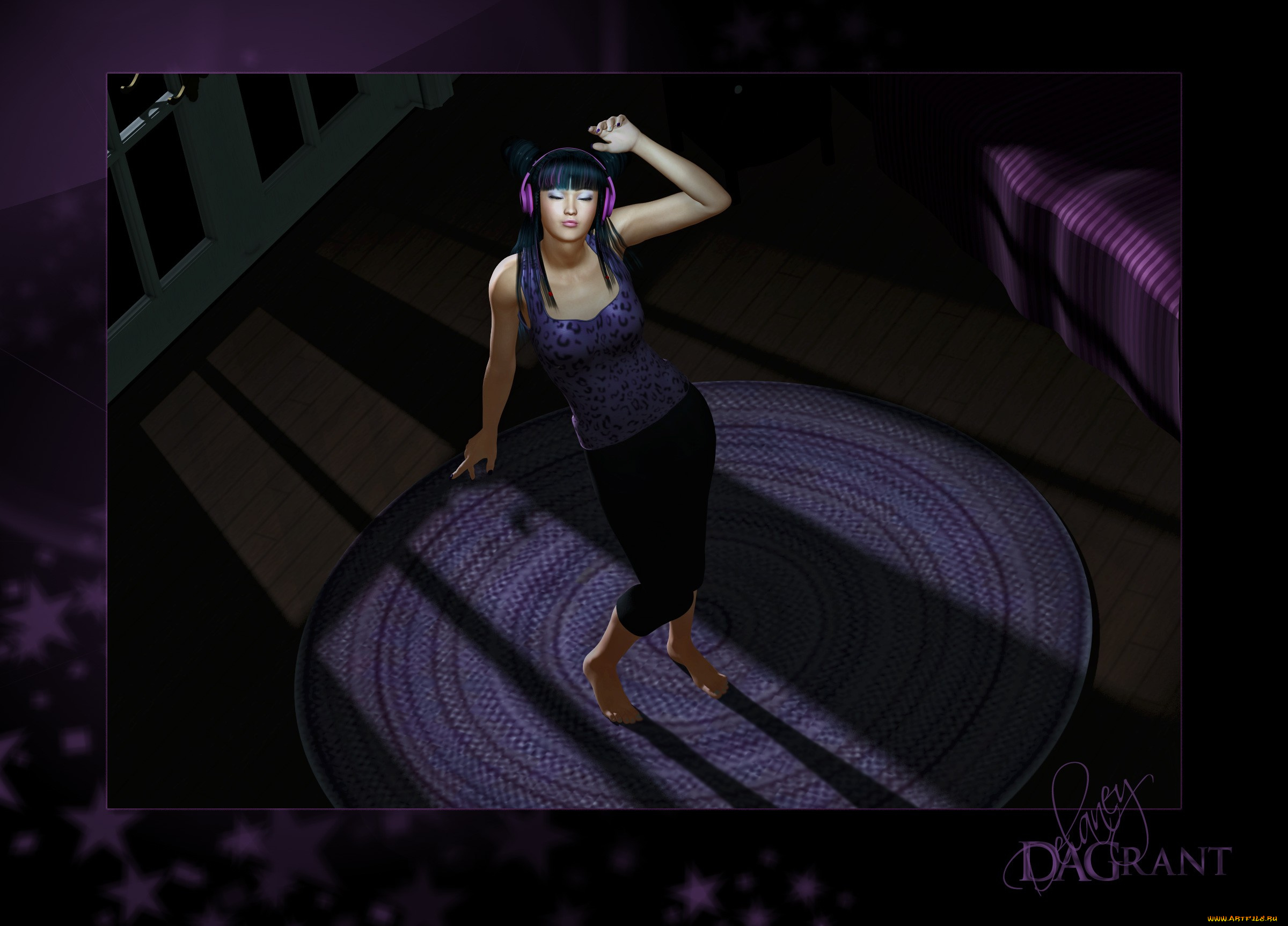 3д, графика, people, люди, девушка, наушники, танец