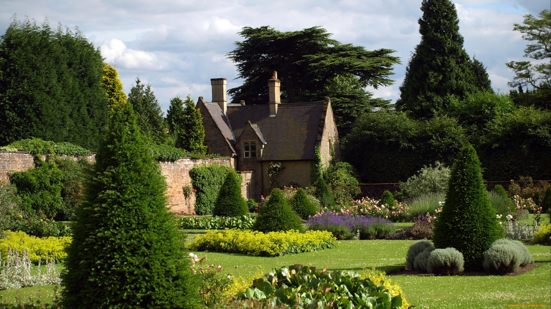 англия, джедлинг, дистрикт, монастырский, сад, природа, парк, клумбы