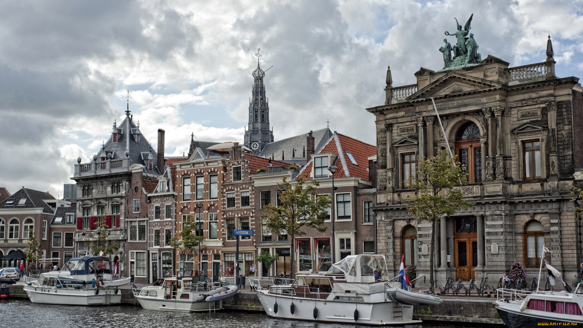 гарлем, голландия, города, улицы, площади, набережные, река, лодки, набережная, дома