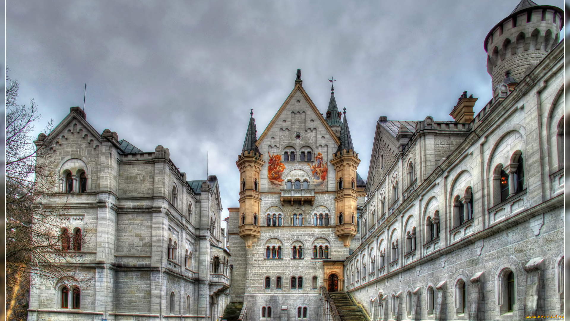 германия, швангау, замок, neuschwanstein, города, нойшванштайн, двор