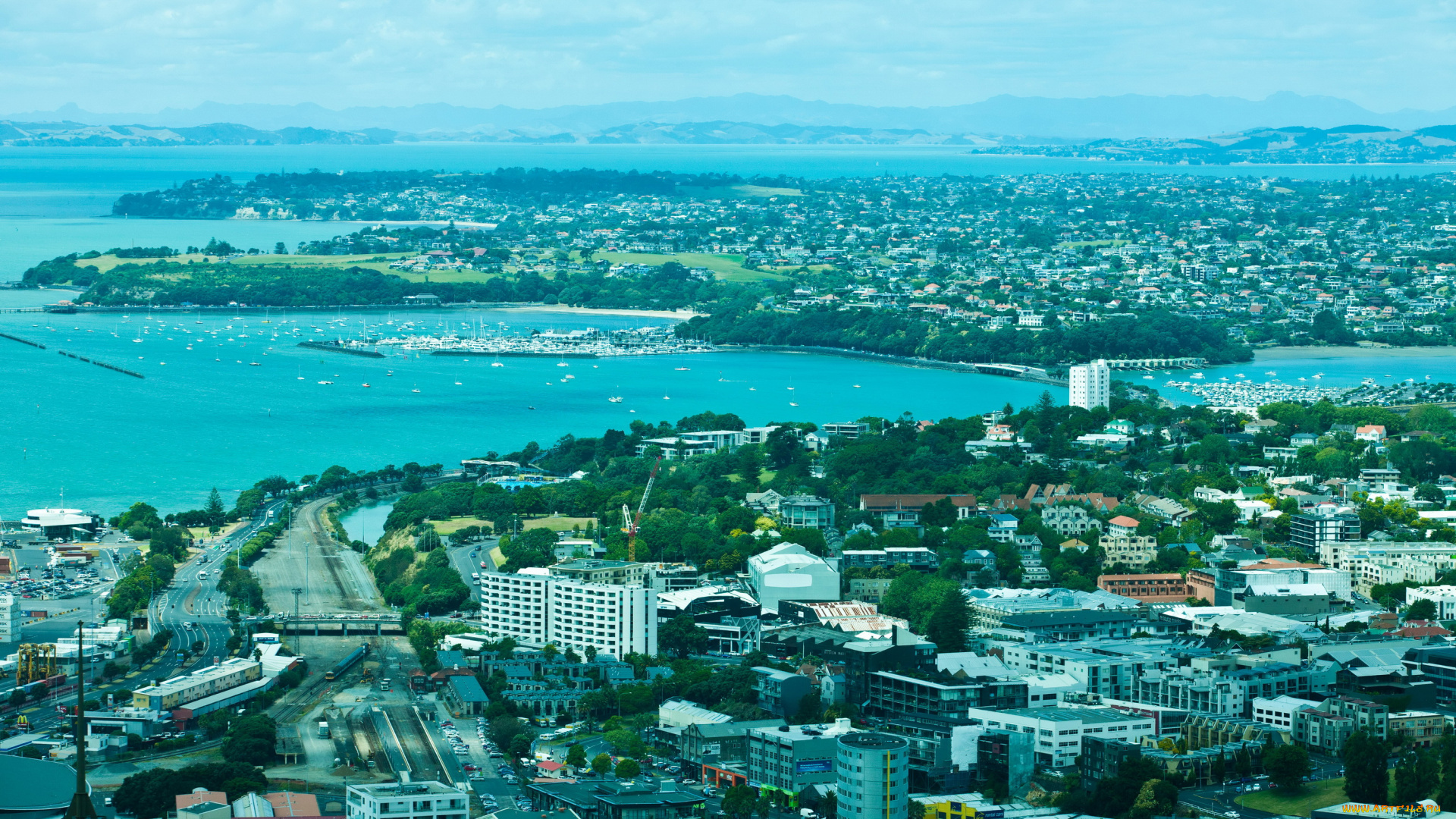 новая, зеландия, окленд, города, панорамы, море, дома