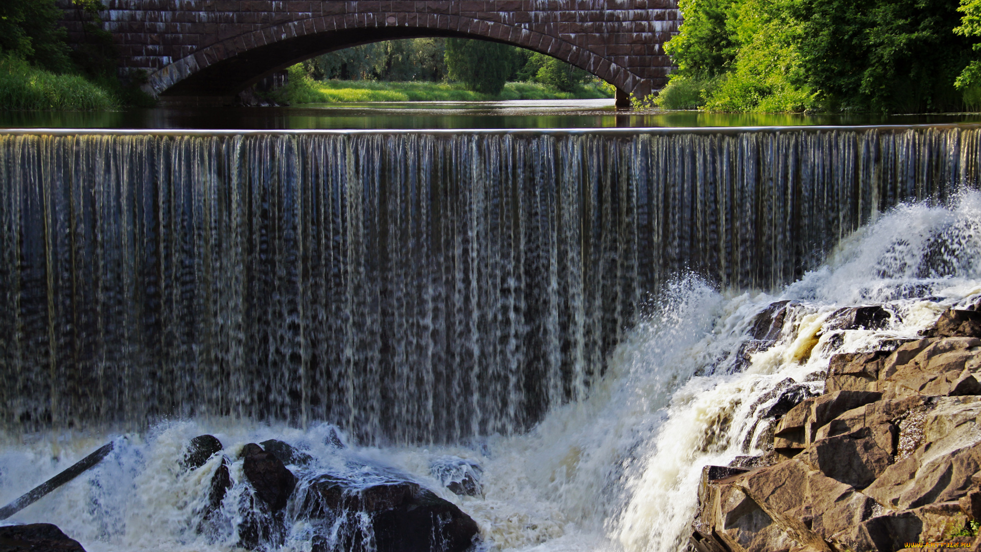 природа, водопады, мост, вода