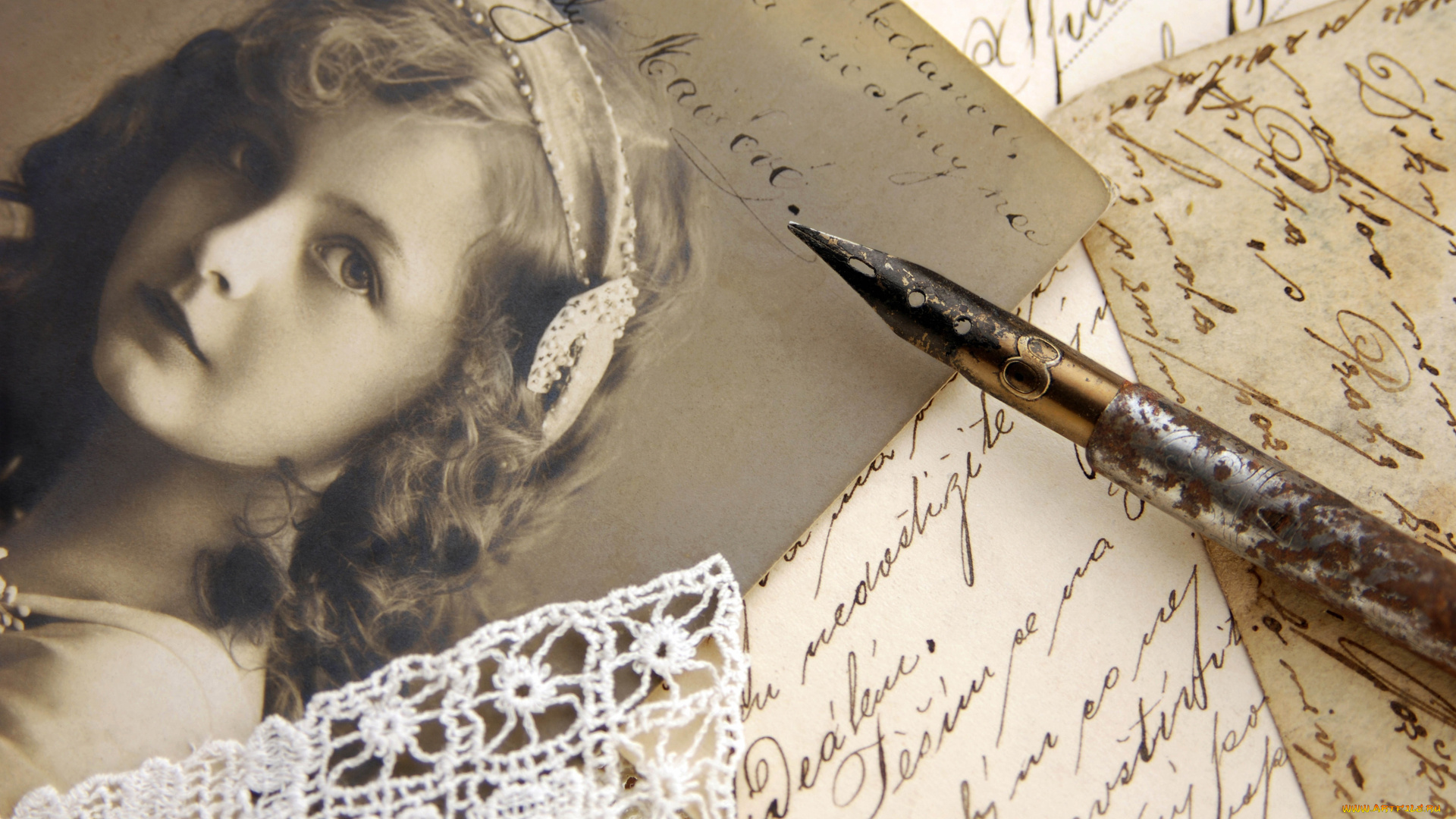 разное, ретро, винтаж, фотография, письма, перо, кружево