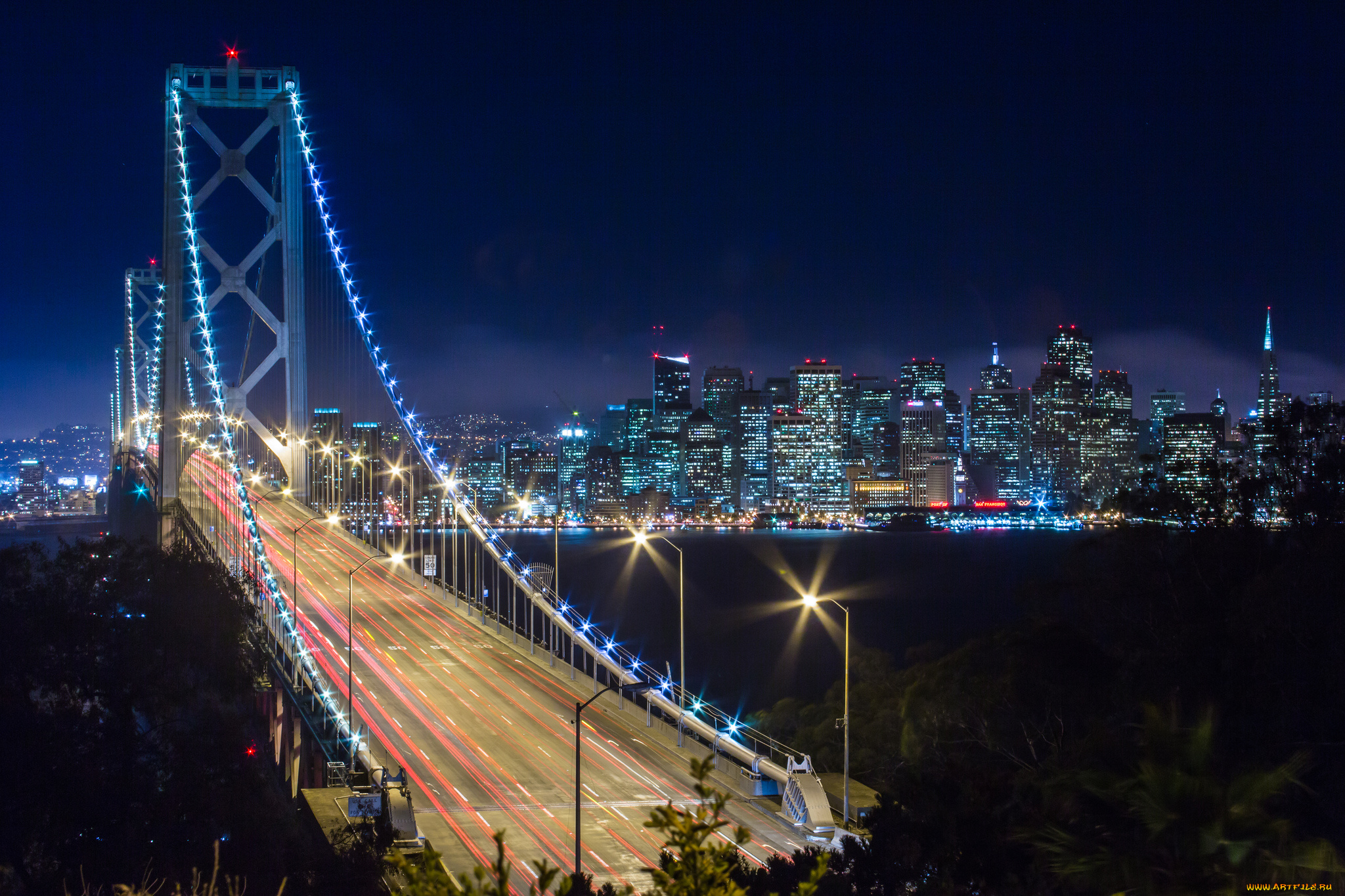 bay, bridge, san, francisco, california, города, сан, франциско, сша, ночной, город, залив, сан-франциско, мост