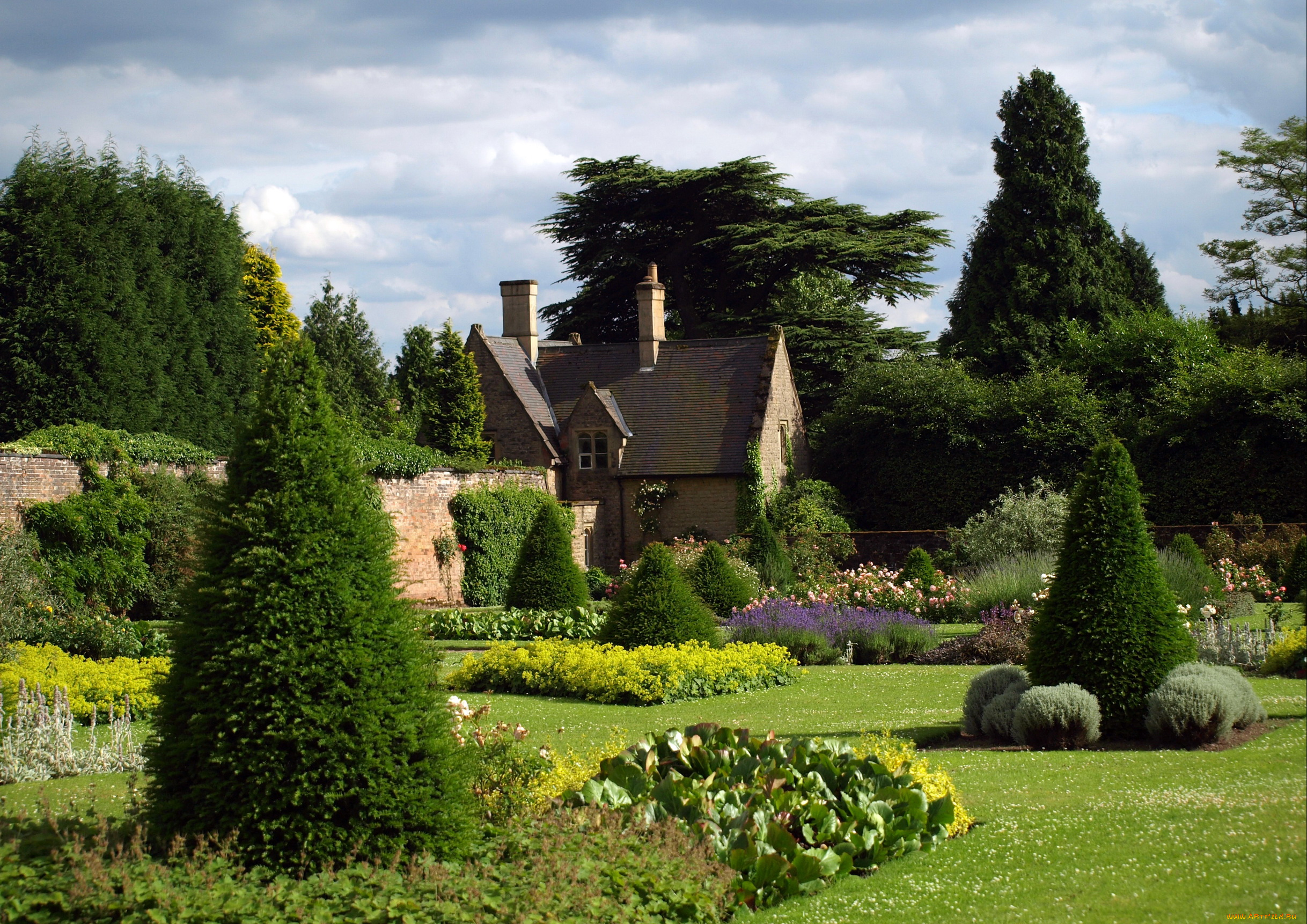 англия, джедлинг, дистрикт, монастырский, сад, природа, парк, клумбы