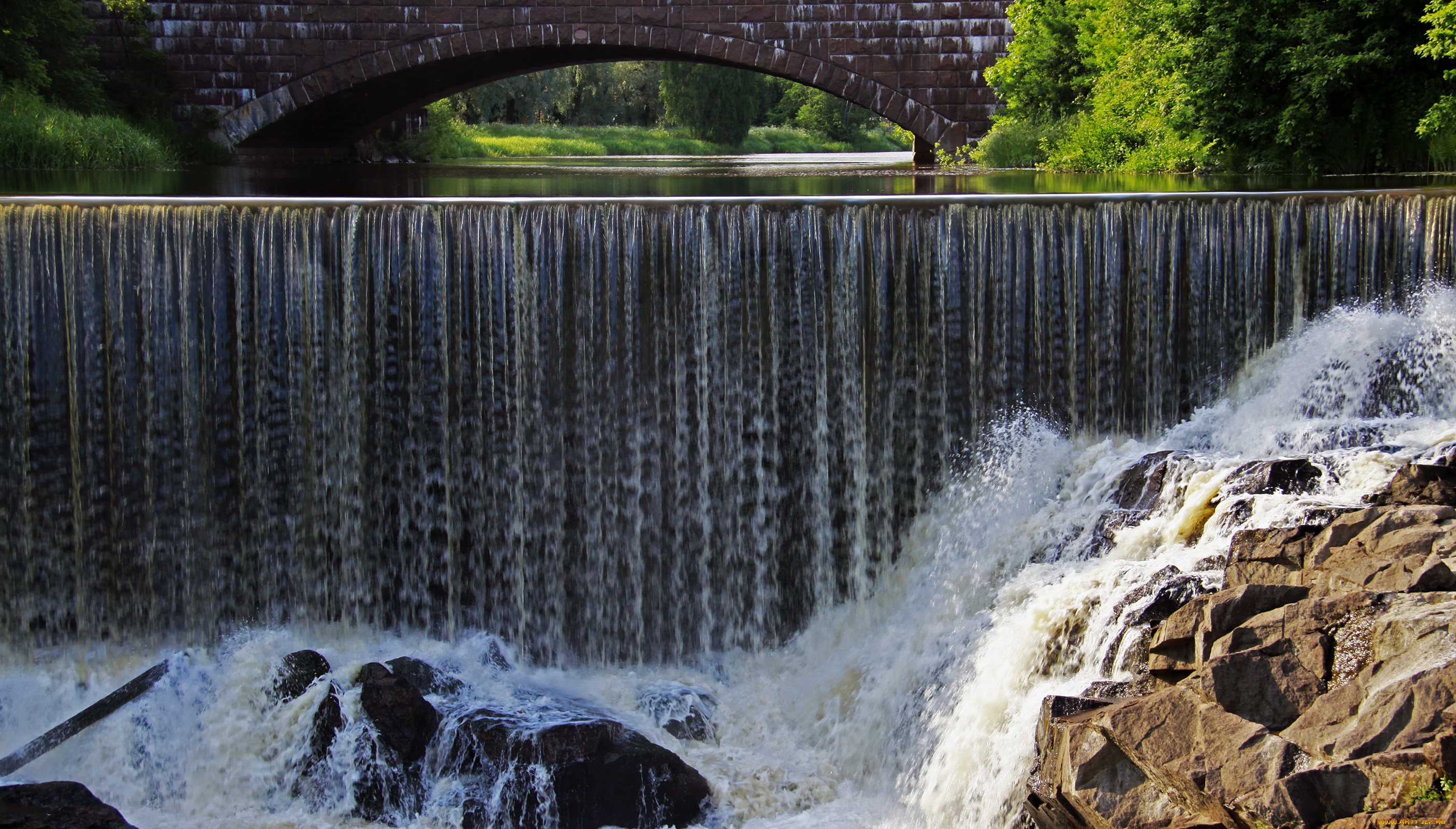 природа, водопады, мост, вода