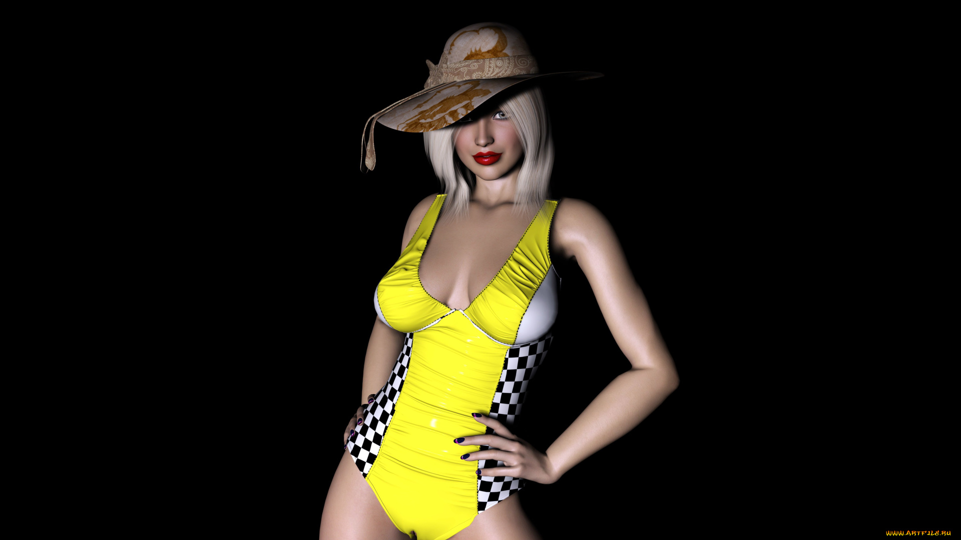 3д, графика, люди, , people, шляпа, фон, взгляд, девушка