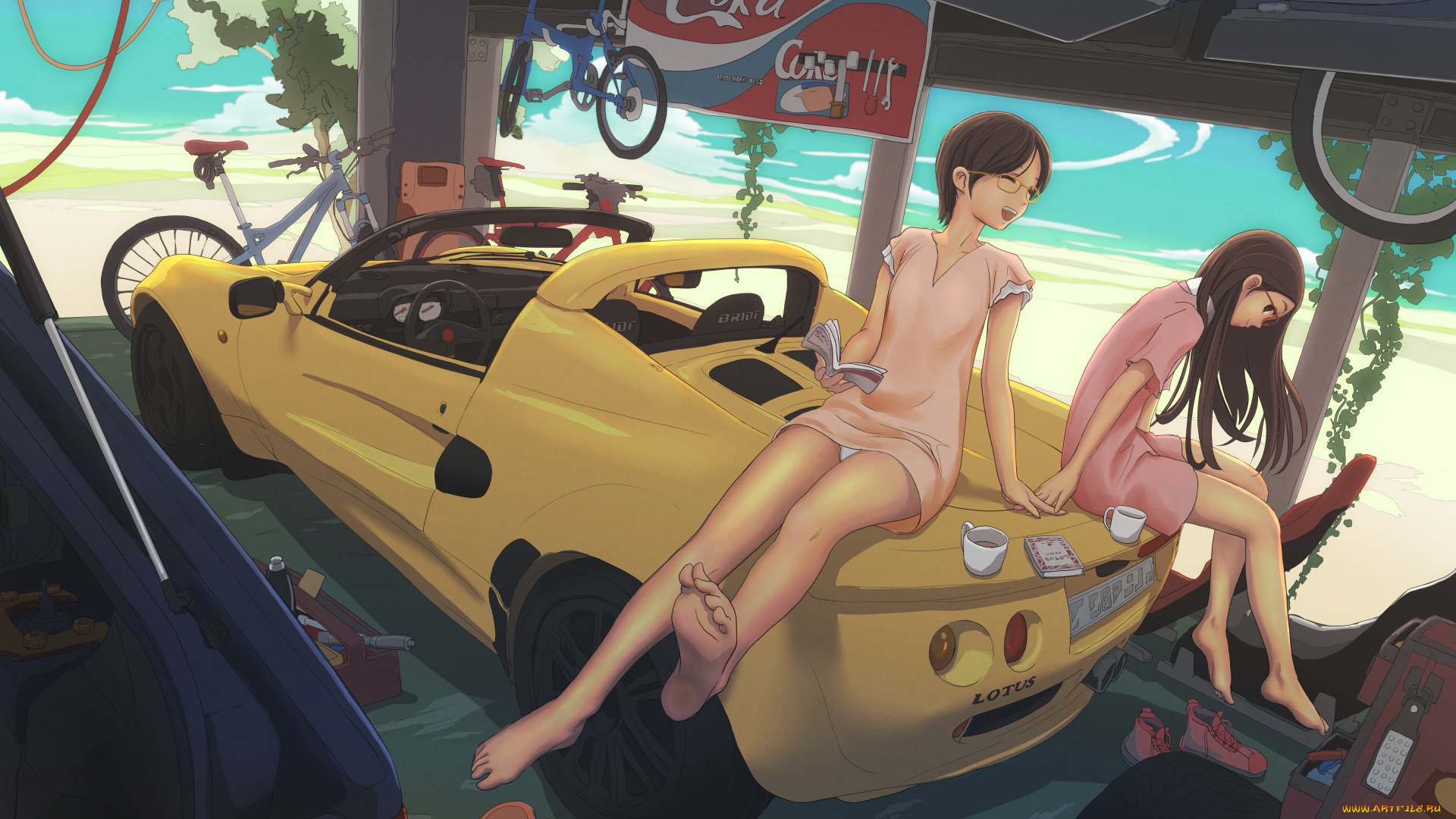 аниме, -weapon, , blood, &, technology, девушки, песок, облака, арт, лето, автомобиль, растения, велосипеды, деревья