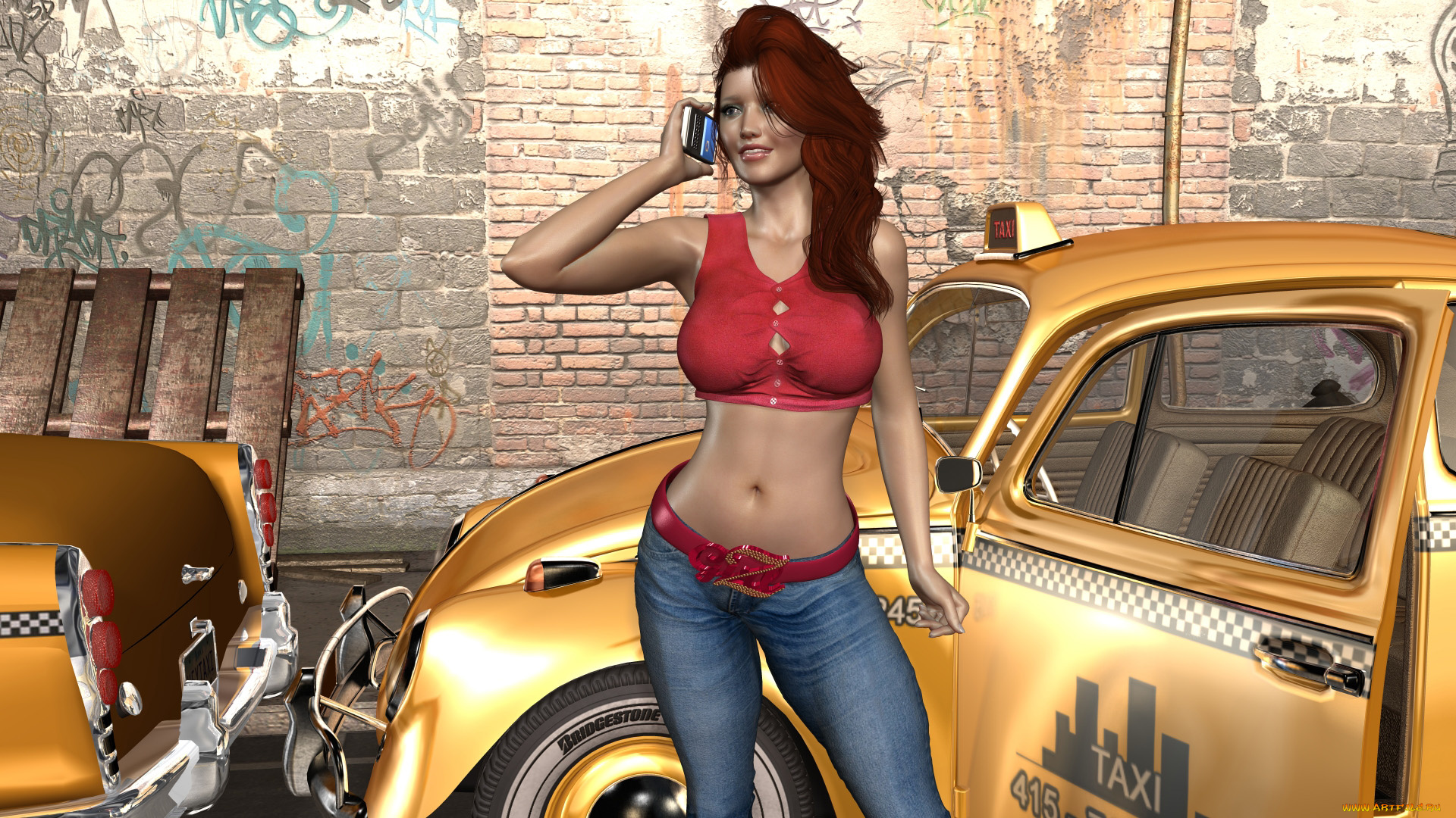 автомобили, 3d, car&girl, улыбка, автомобиль, девушка