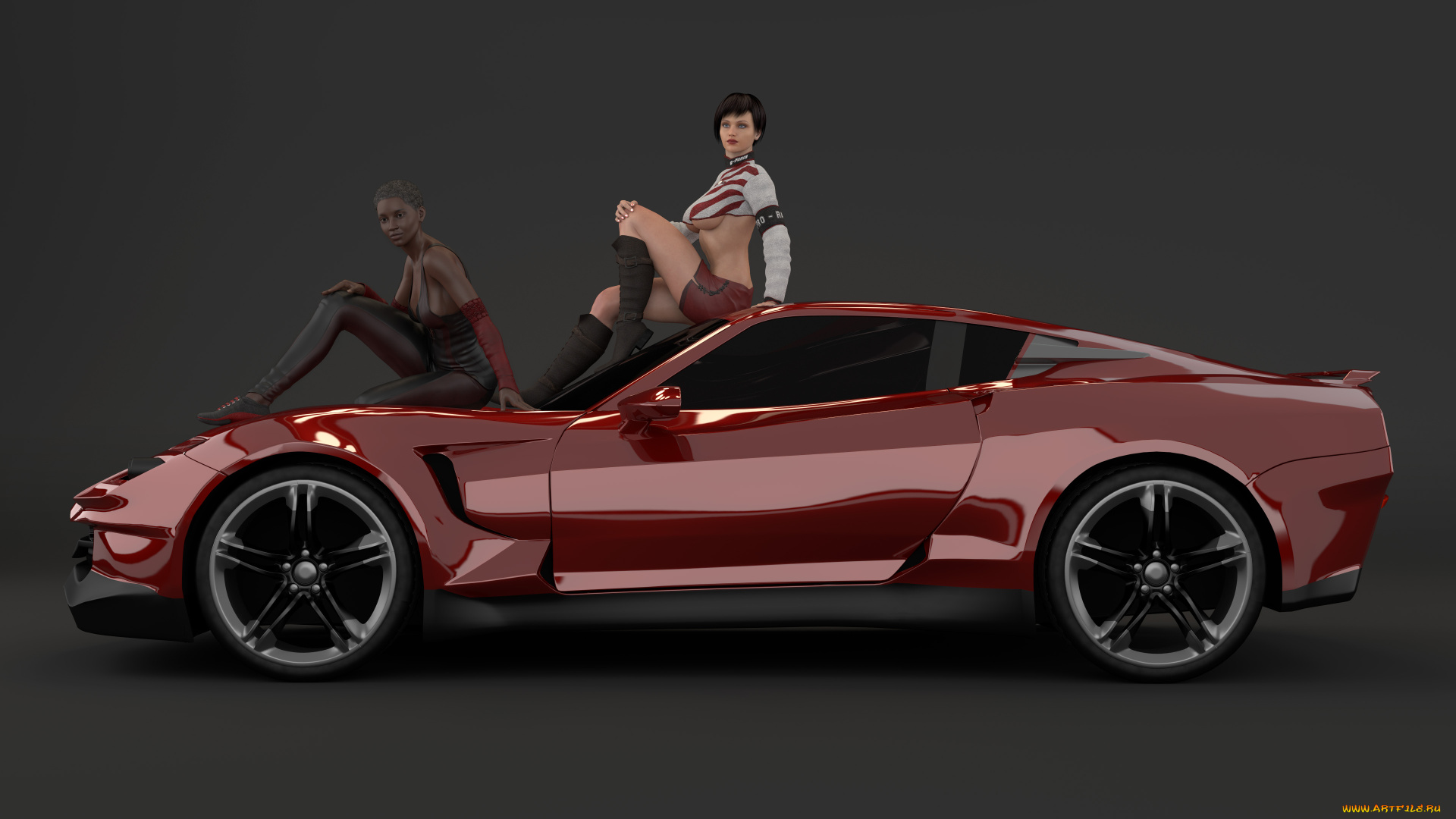 автомобили, 3d, car&girl, автомобиль, фон, взгляд, девушки