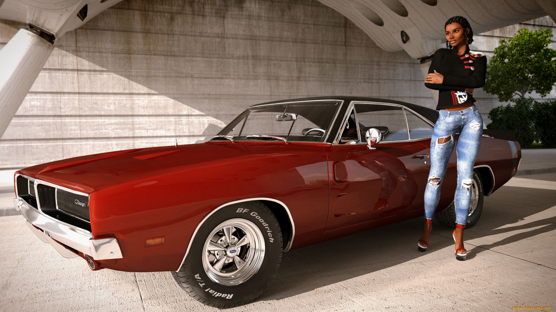 автомобили, 3d, car&girl, девушка, автомобиль, фон, взгляд