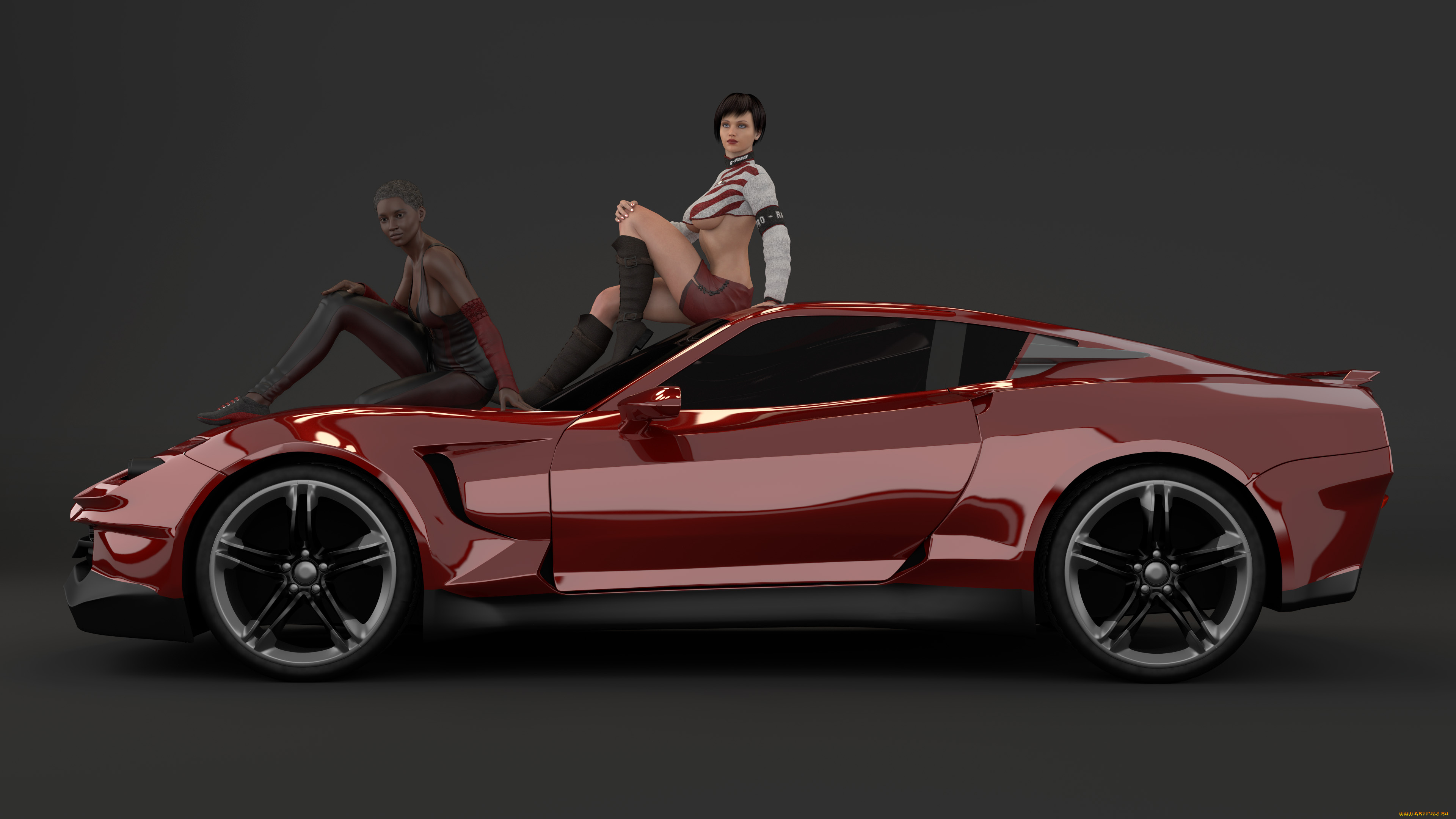 автомобили, 3d, car&girl, автомобиль, фон, взгляд, девушки