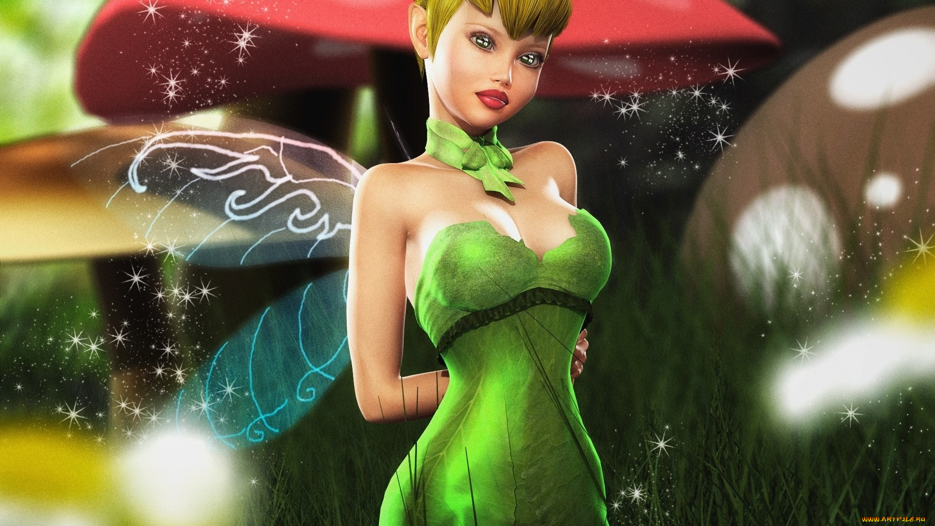 3д, графика, эльфы, , elves, фон, взгляд, фея