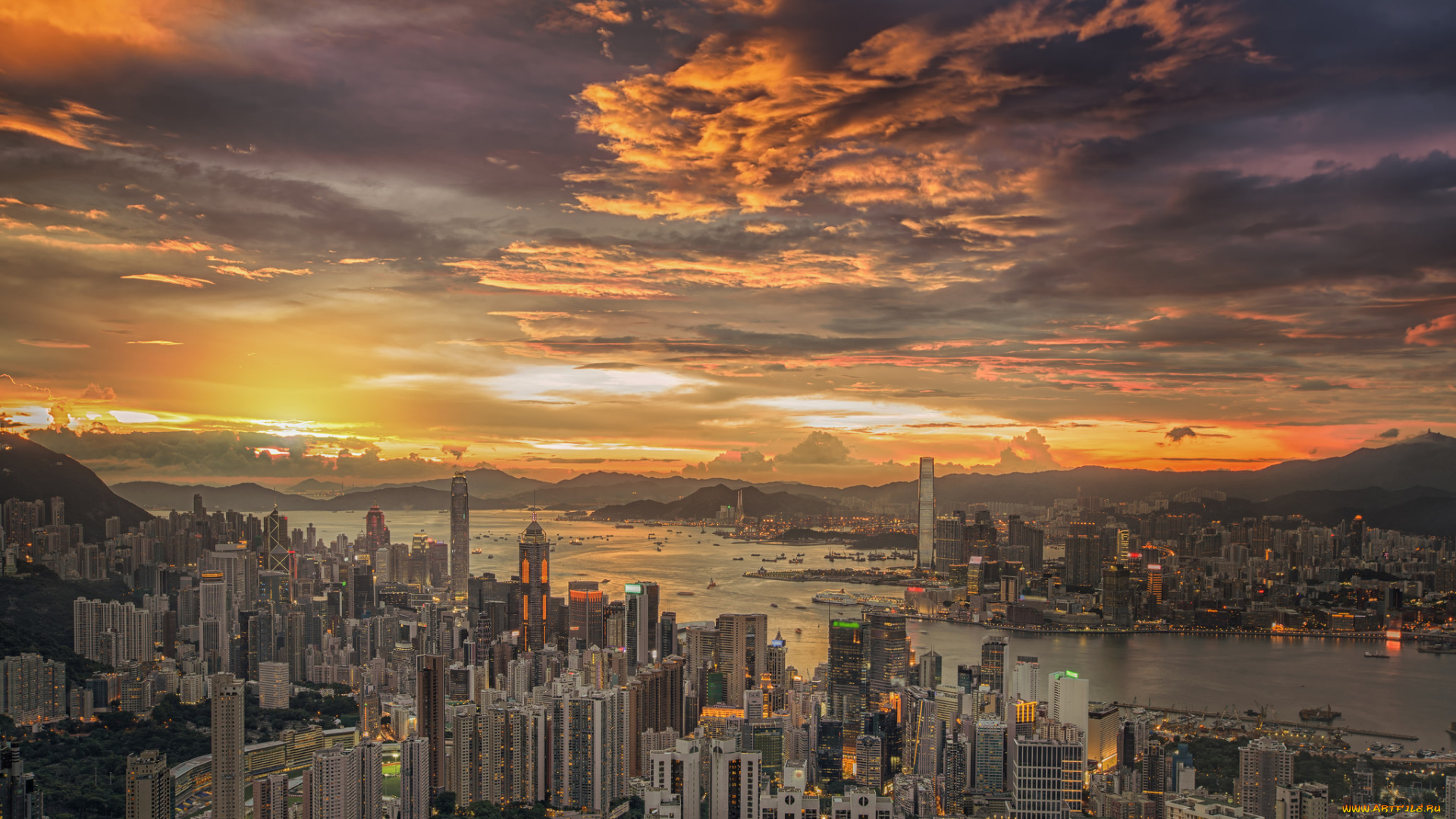 hong, kong, sunset, города, гонконг, , китай, рассвет