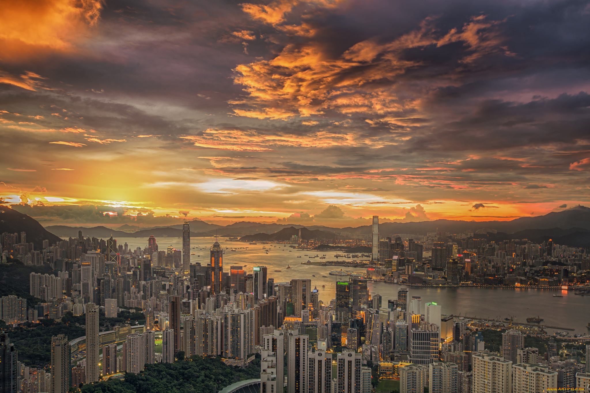hong, kong, sunset, города, гонконг, , китай, рассвет