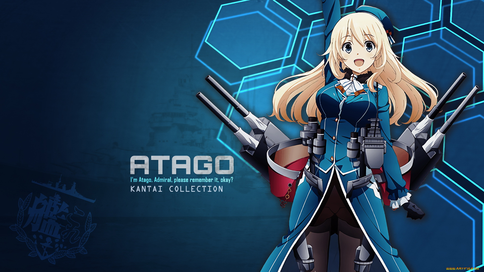 аниме, kantai, collection, девушка, взгляд, фон