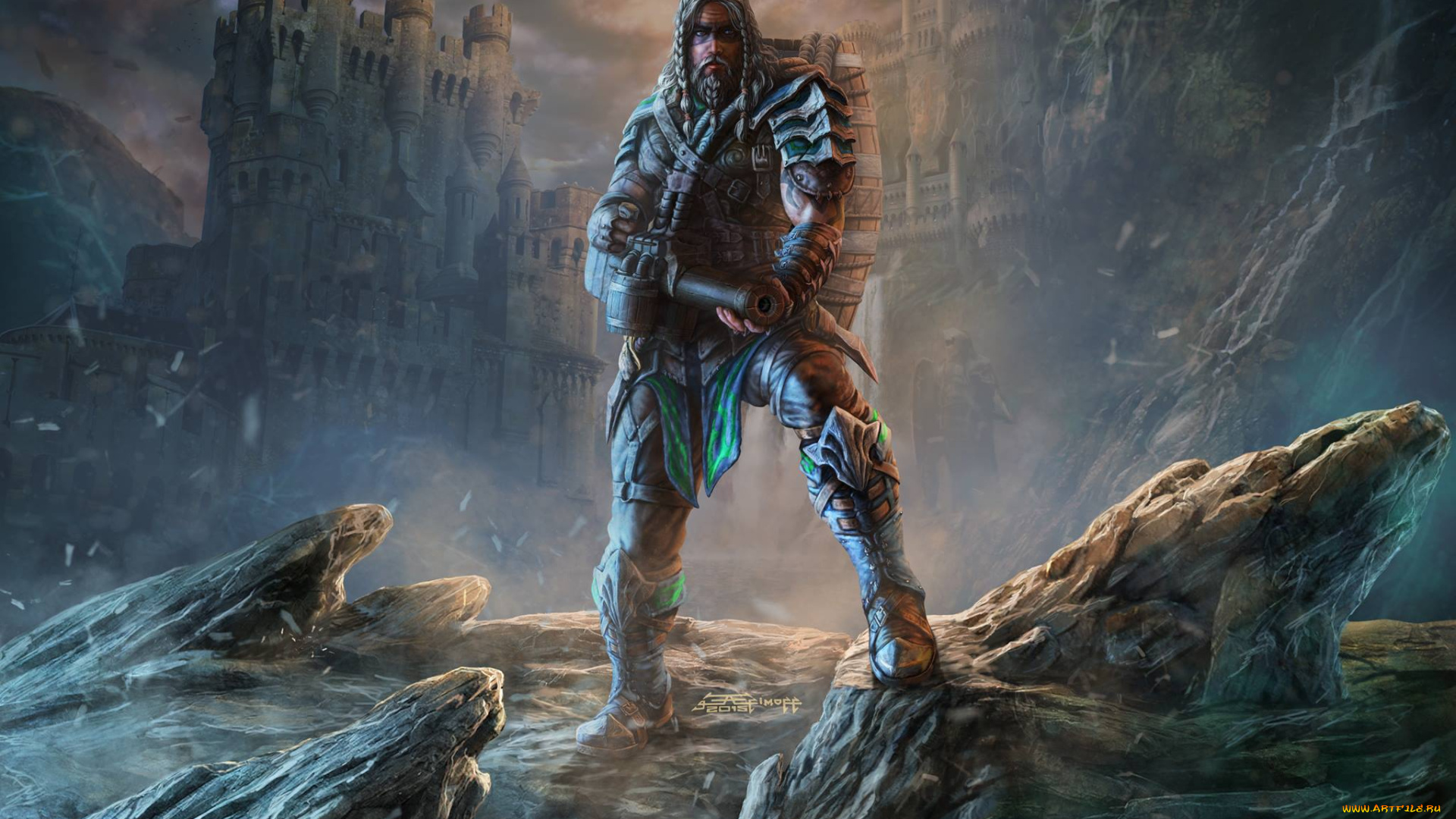 фэнтези, люди, замок, water-carrier, водонос, edikt, art, крепость, человек