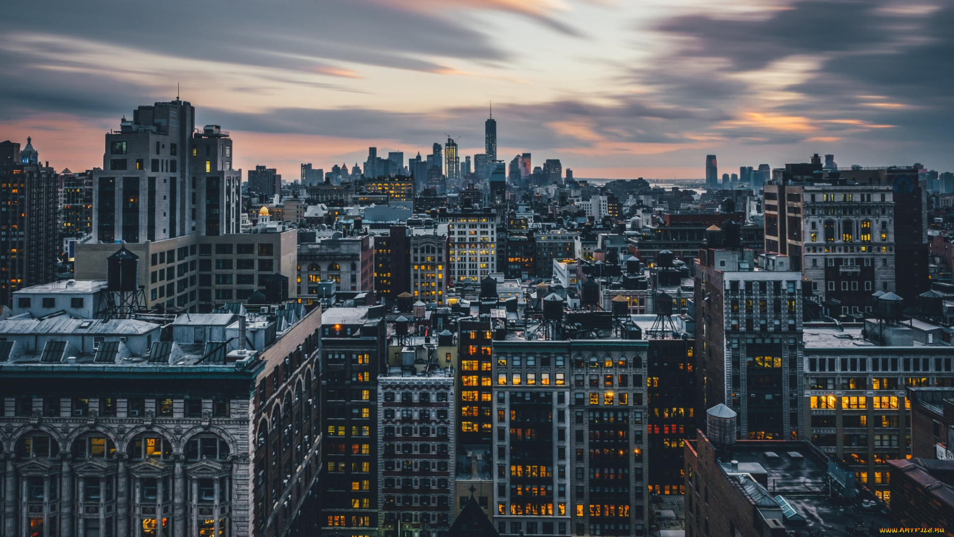 города, нью-йорк, , сша, нью, -, йорк, город, ночь, огни, небоскребы, new, york, city