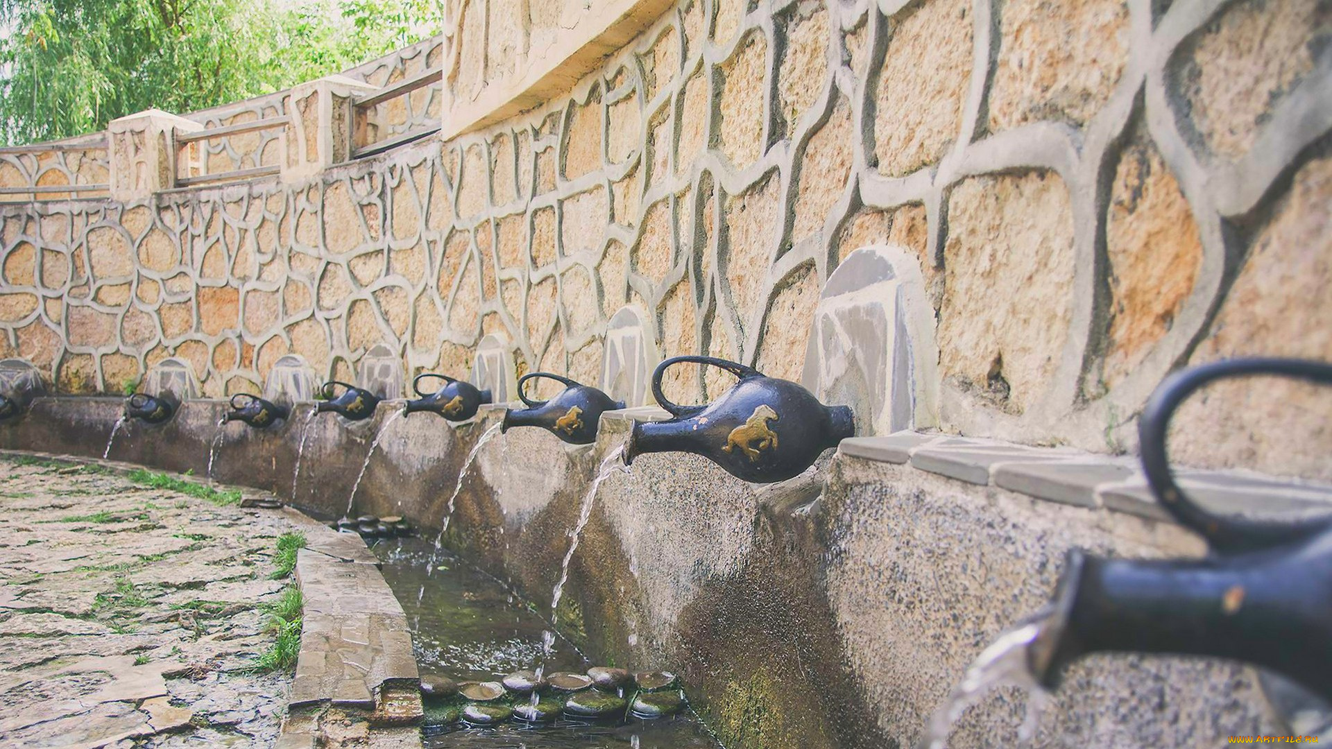 разное, садовые, и, парковые, скульптуры, кувшин, вода, фонтан