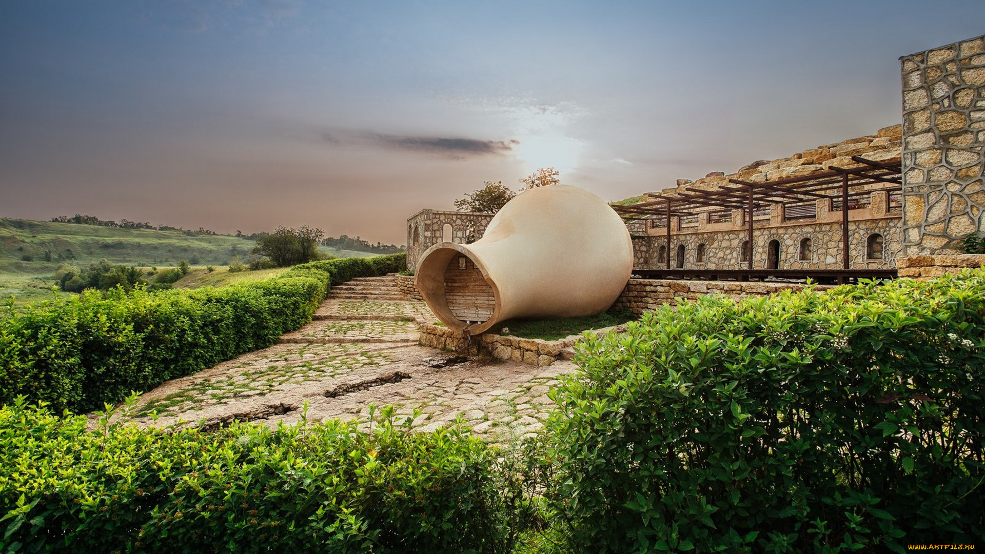 разное, садовые, и, парковые, скульптуры, кувшин, скульптура, зелень